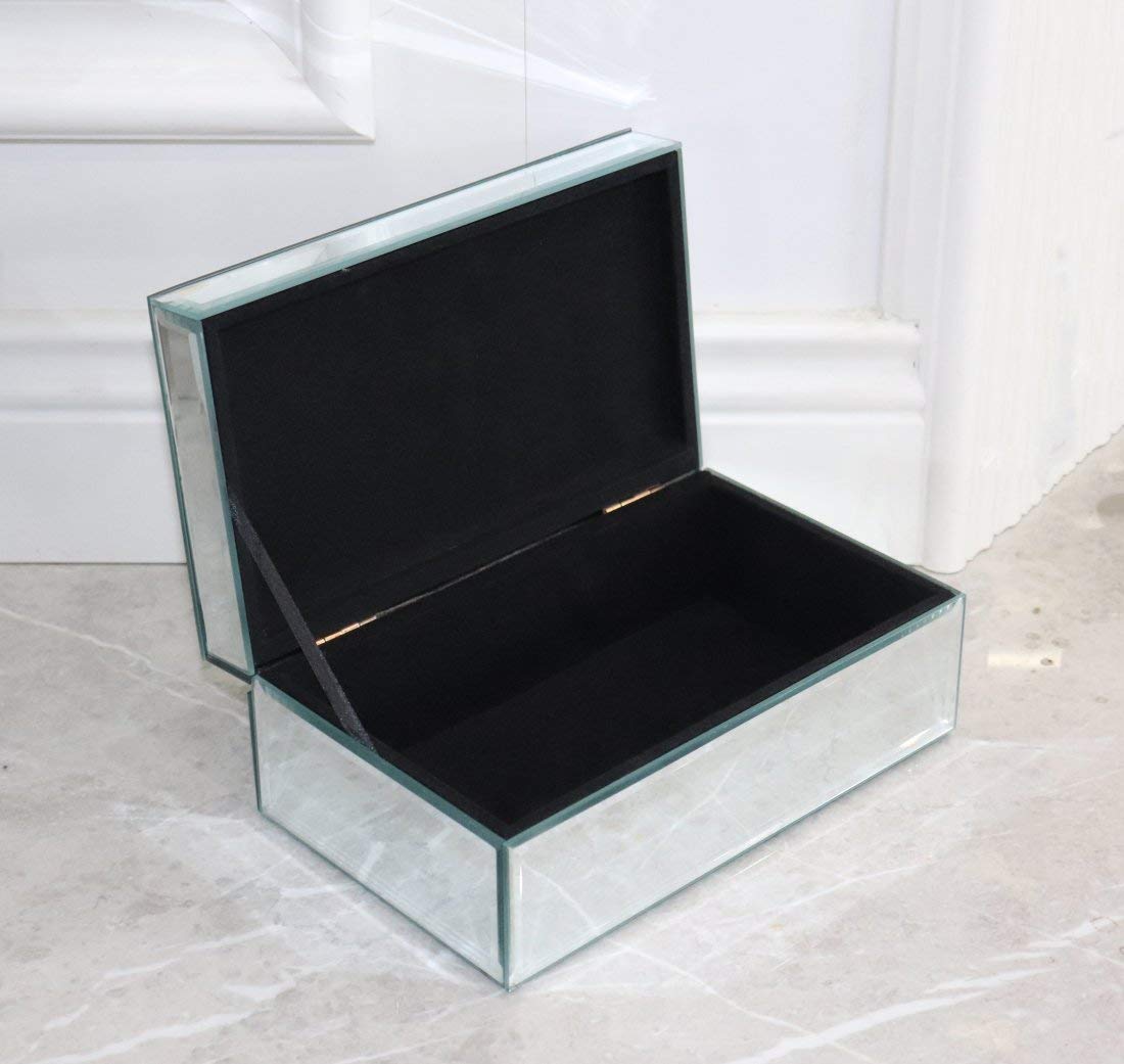 Luxury Silver Crushed Diamond Glass Jewelry Box Organizer - Elegant Mirror Storage Case for Necklaces, Rings & Earrings - Perfect for Women's Dresser, Wedding Gift & Travel Jewelry Organizer