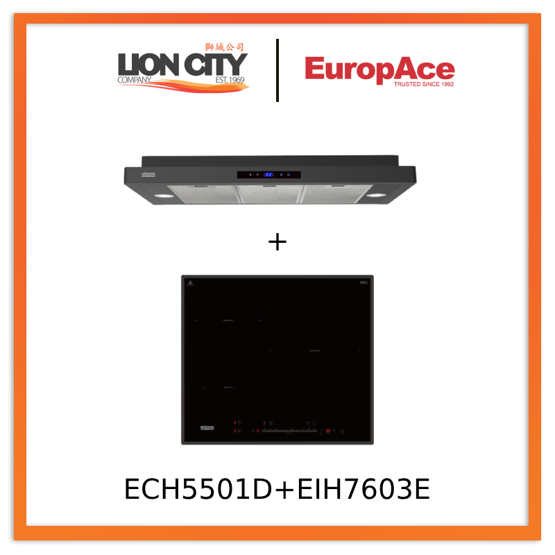Europace ECH5501DBK 90cm Slimline Range Hood & EIH7603E 60cm Induction Cooktop - Modern Kitchen Appliance Combo for Efficient Cooking & Ventilation | Perfect for Home Chefs & Open-Plan Kitchens