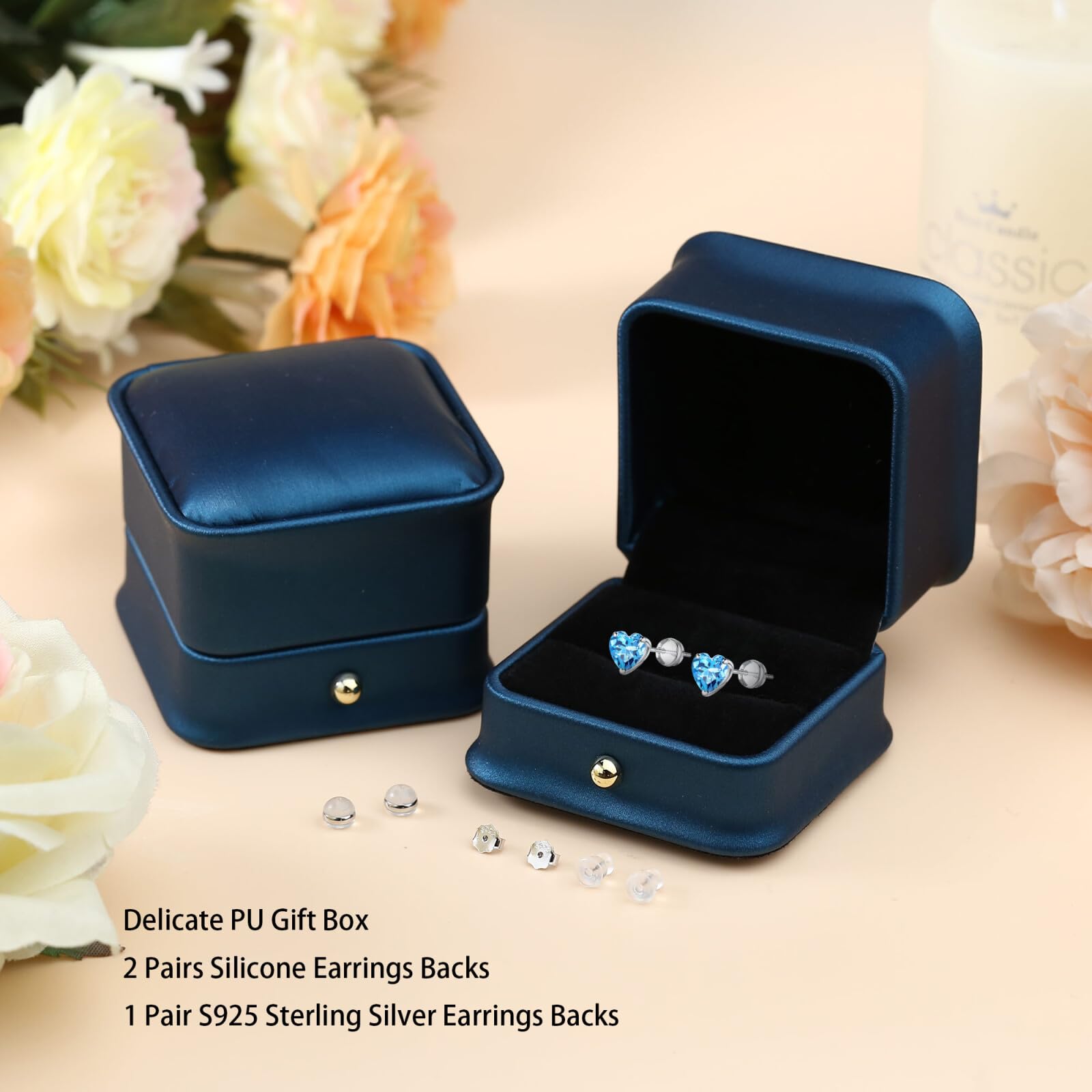 SMILEST 925 Sterling Silver Heart Birthstone Earrings for Women - Dainty Stud Earrings Jewelry Gifts for Wife, Mom, Girlfriend | Perfect for Anniversary, Birthday, Valentine's Day & Everyday Wear