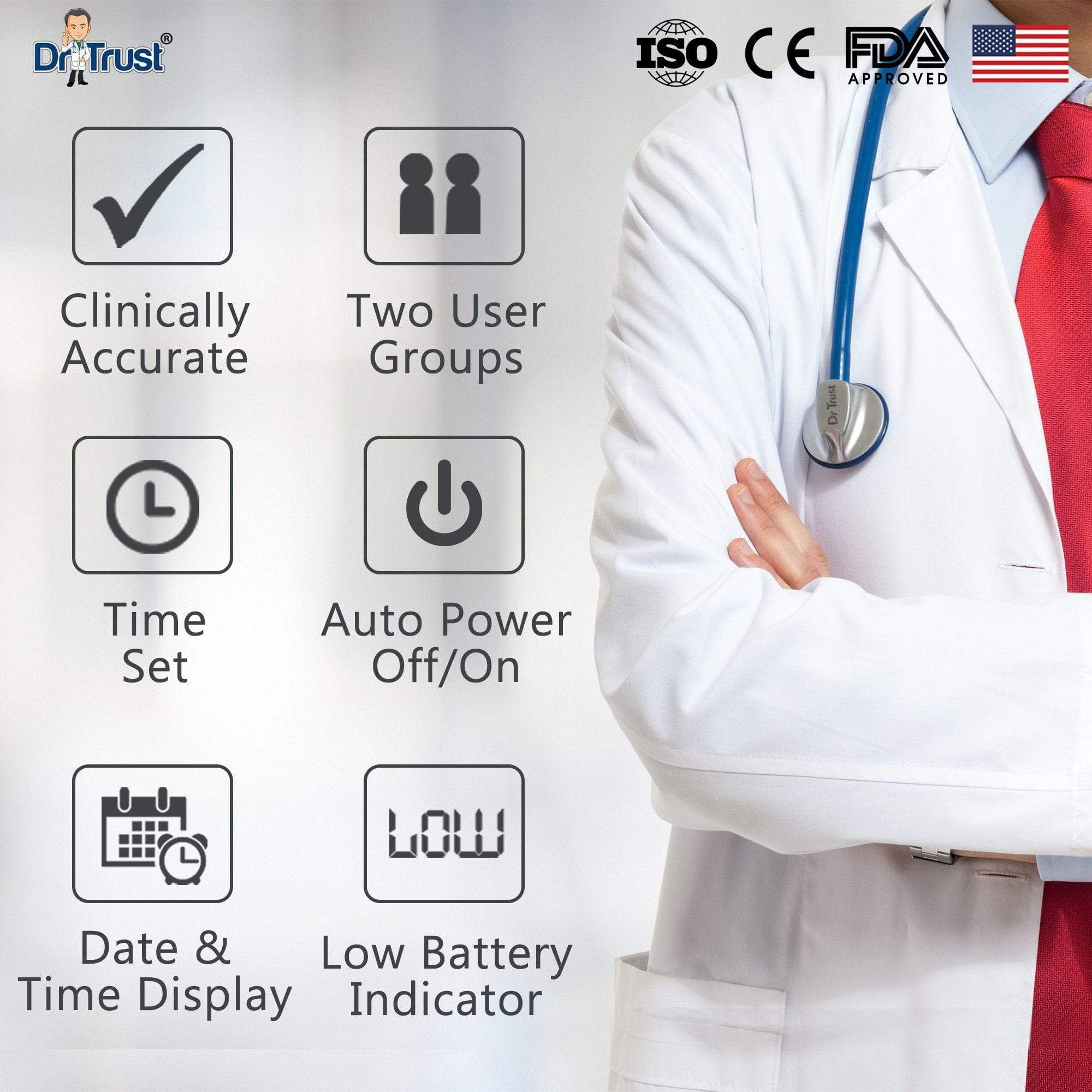 Dr Trust USA BP Smart Digital Blood Pressure Monitor - Non MDI with Adapter for Home Use, Accurate Upper Arm Cuff for Adults - Perfect for Daily Health Tracking & Doctor Visits