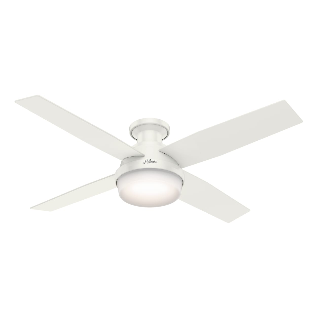 Hunter 52 Inch Dempsey Fresh White Low Profile Ceiling Fan with Light Kit - Quiet Reversible Motor, Ideal for Bedroom, Living Room & Indoor Spaces