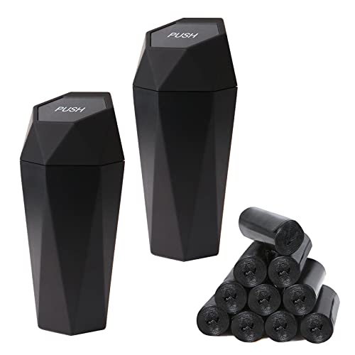 EnthuLove Mini Car Trash Can with Lid - 2 Pack Leakproof Cup Holder Garbage Bin for Vehicle, Includes 150 Trash Bags - Perfect for Car, Home, Office & Travel Organization