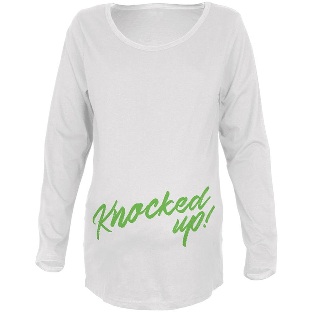 Funny Maternity T-Shirt for Pregnant Women - Soft Long Sleeve Knocked Up Script Tee - White Large - Perfect for Baby Showers & Pregnancy Announcements