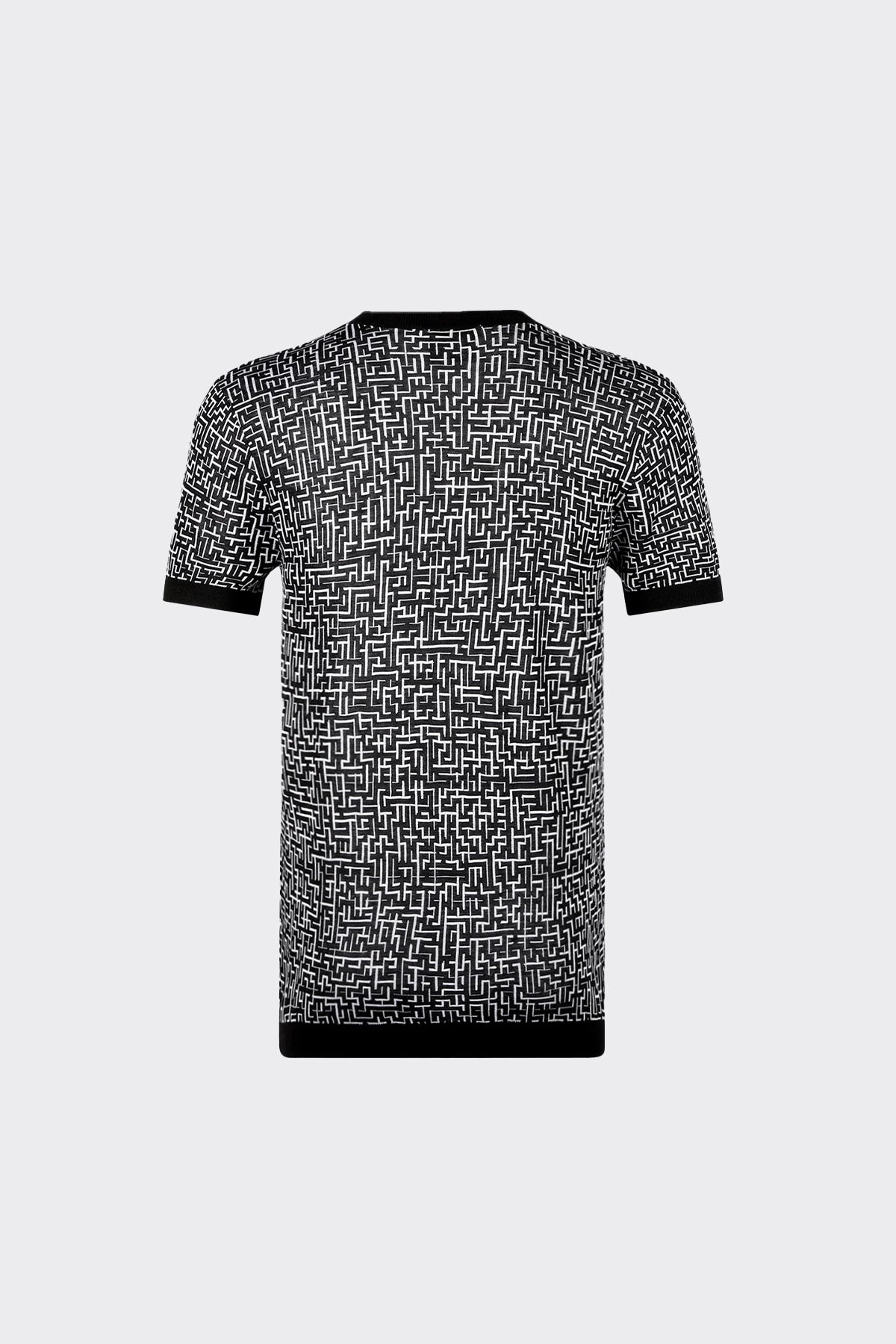 Silk Jacquard Tee with Black Logo Maze Print - Stylish & Comfortable Casual Wear for Men & Women | Perfect for Everyday Outfits, Streetwear & Lounge