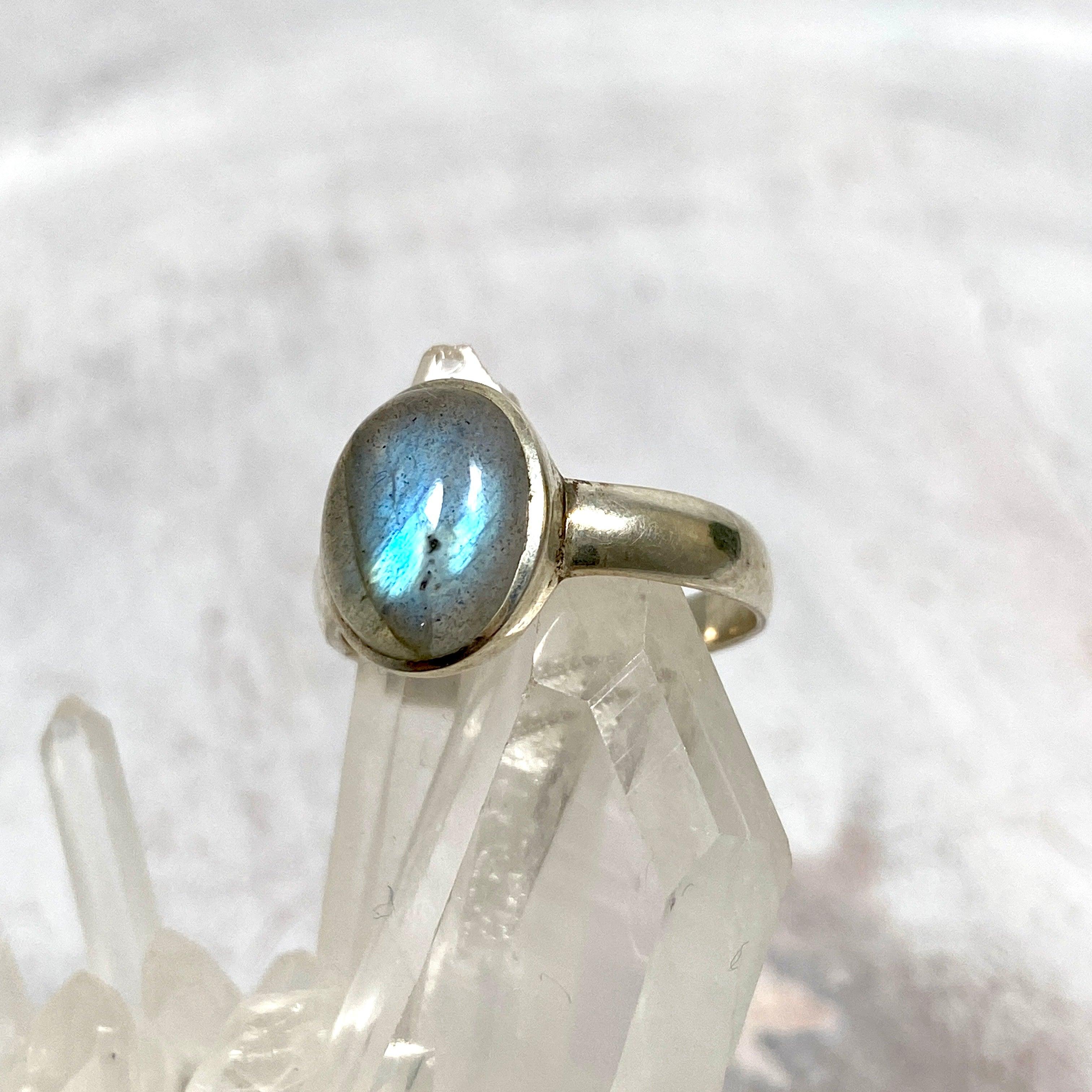 Labradorite Petite Oval Cabochon Ring with Simple Band - Dainty Gemstone Jewelry for Women | Perfect for Everyday Wear, Office & Special Occasions
