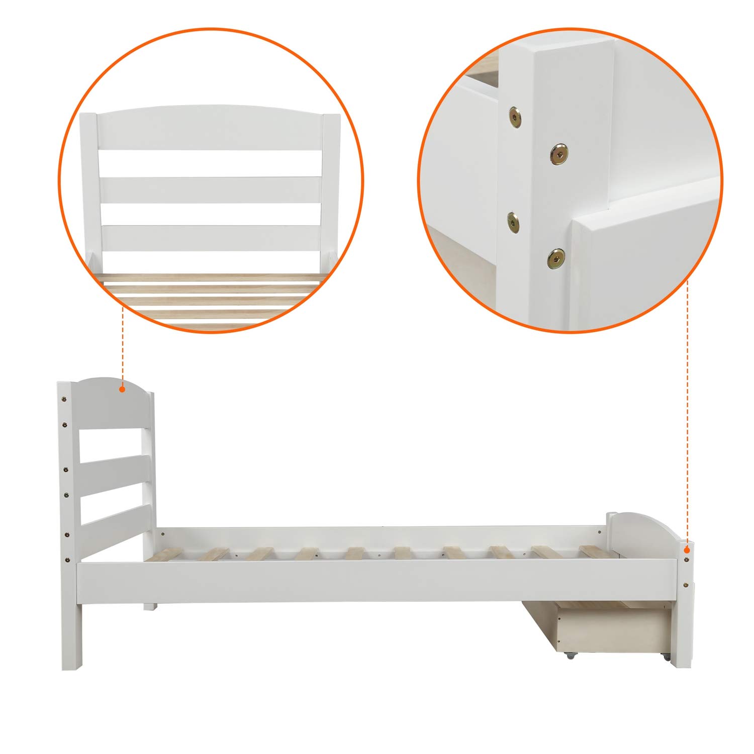 Solid Wood Twin Bed Frame with Storage Drawer & Wood Slat Support - No Box Spring Needed | Sturdy Platform Bed for Small Spaces, Guest Rooms & Dormitories
