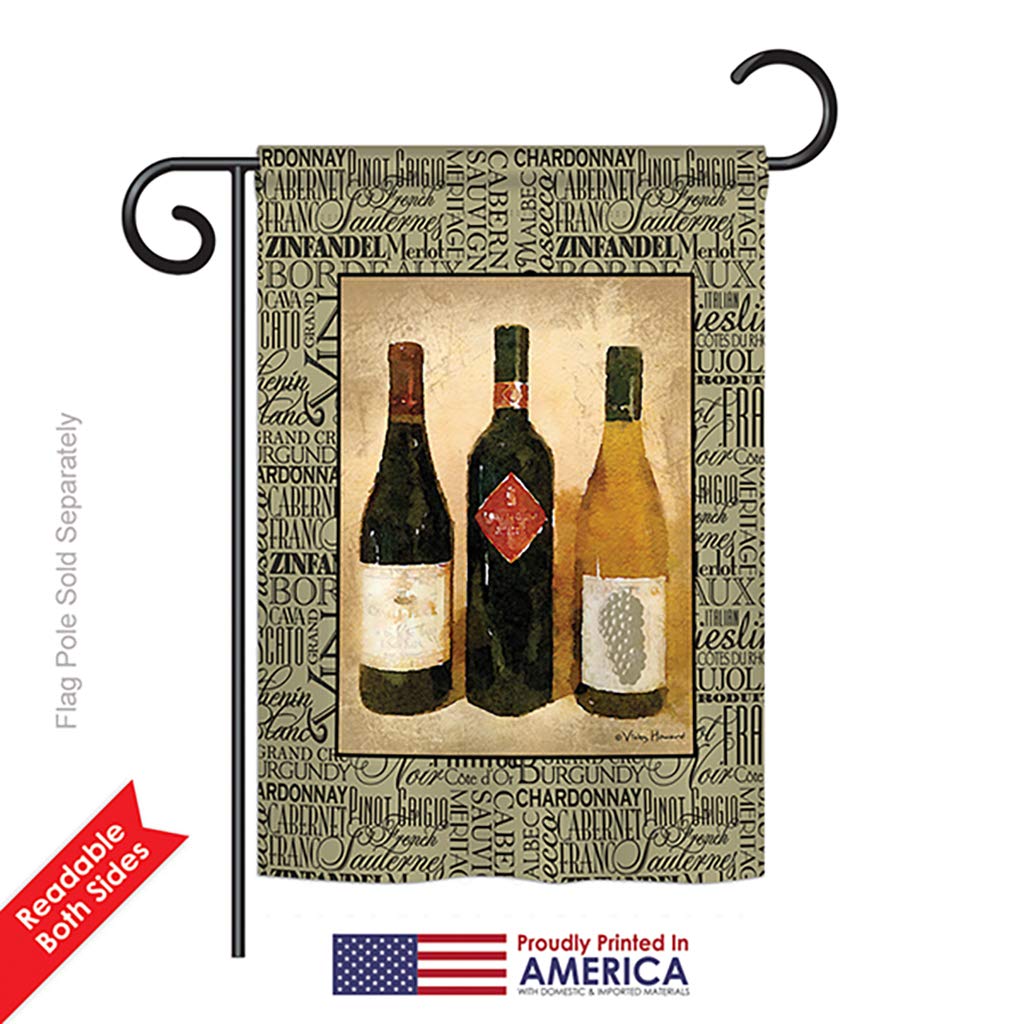 Breeze Decor Wine Garden House Flags Set - 3 Double-Sided 28x40 Inch Yard Banners for Beverages, Fruits, Cheese & Sangria (Red, White, Rose) - Made in USA - Perfect for Outdoor Decor, Parties & Gift Giving