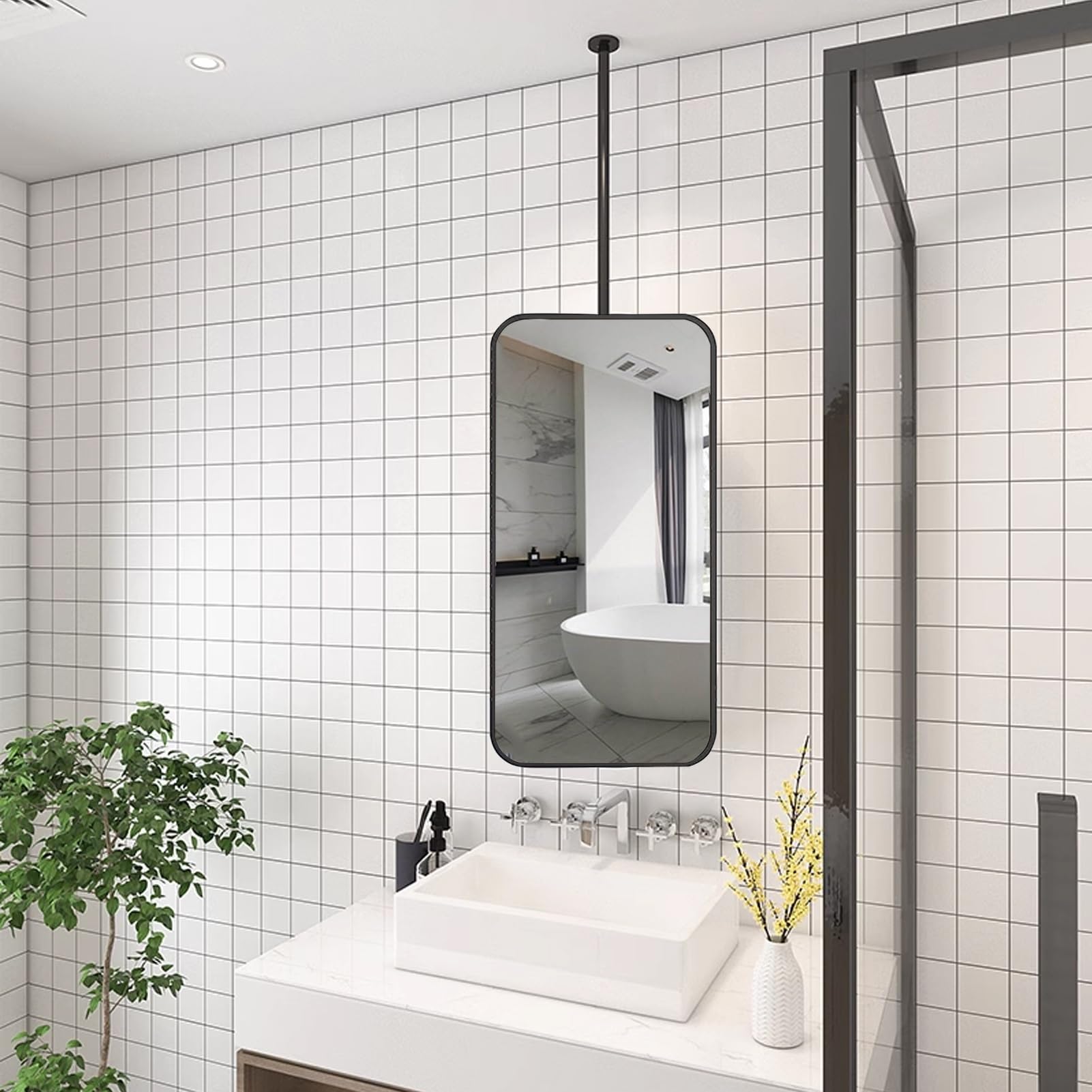 Modern Black Framed Ceiling Mirror - 40cmx60cm Square Bathroom Wall Mirror for Vanity & Decoration - Perfect for Small Spaces, Hallways, and Bedrooms