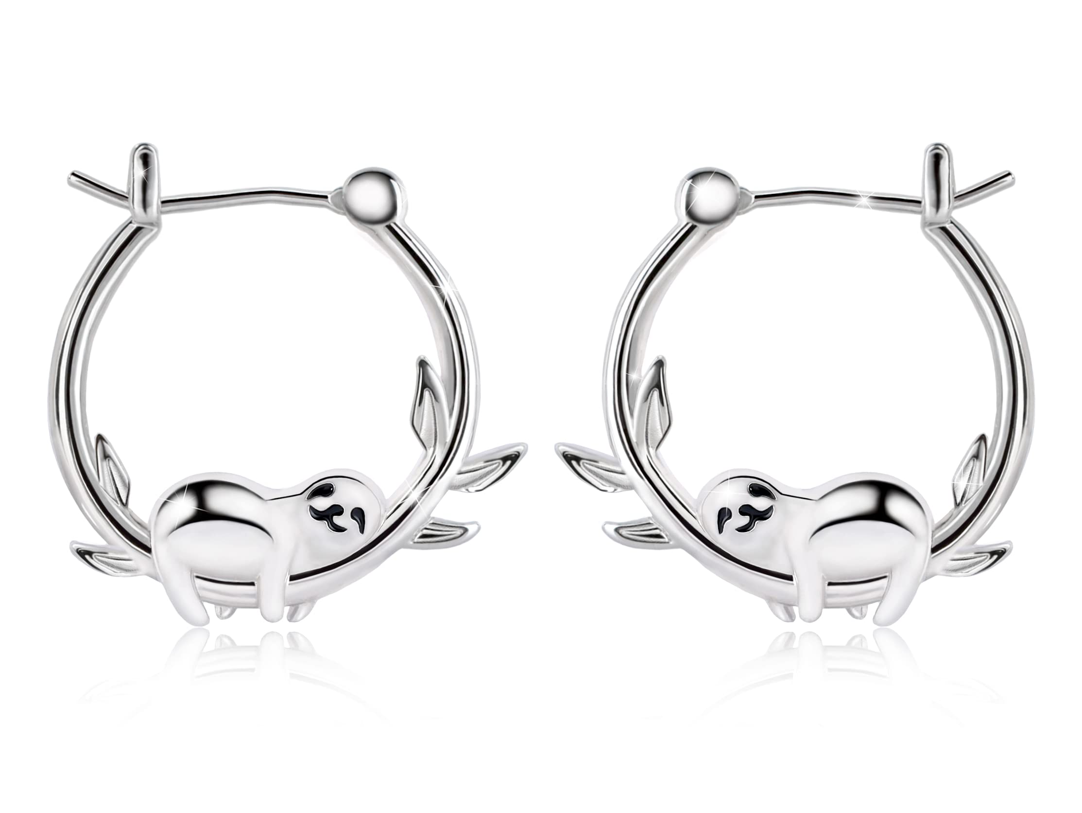 Sterling Silver Sloth Hoop Earrings for Women & Girls - Hypoallergenic Cute Animal Earrings for Sensitive Ears, Dainty Lightweight Huggie Hoops - Perfect Birthday & Christmas Gift for Teens, Best Friend Gifts, Everyday Wear & Special Occasions