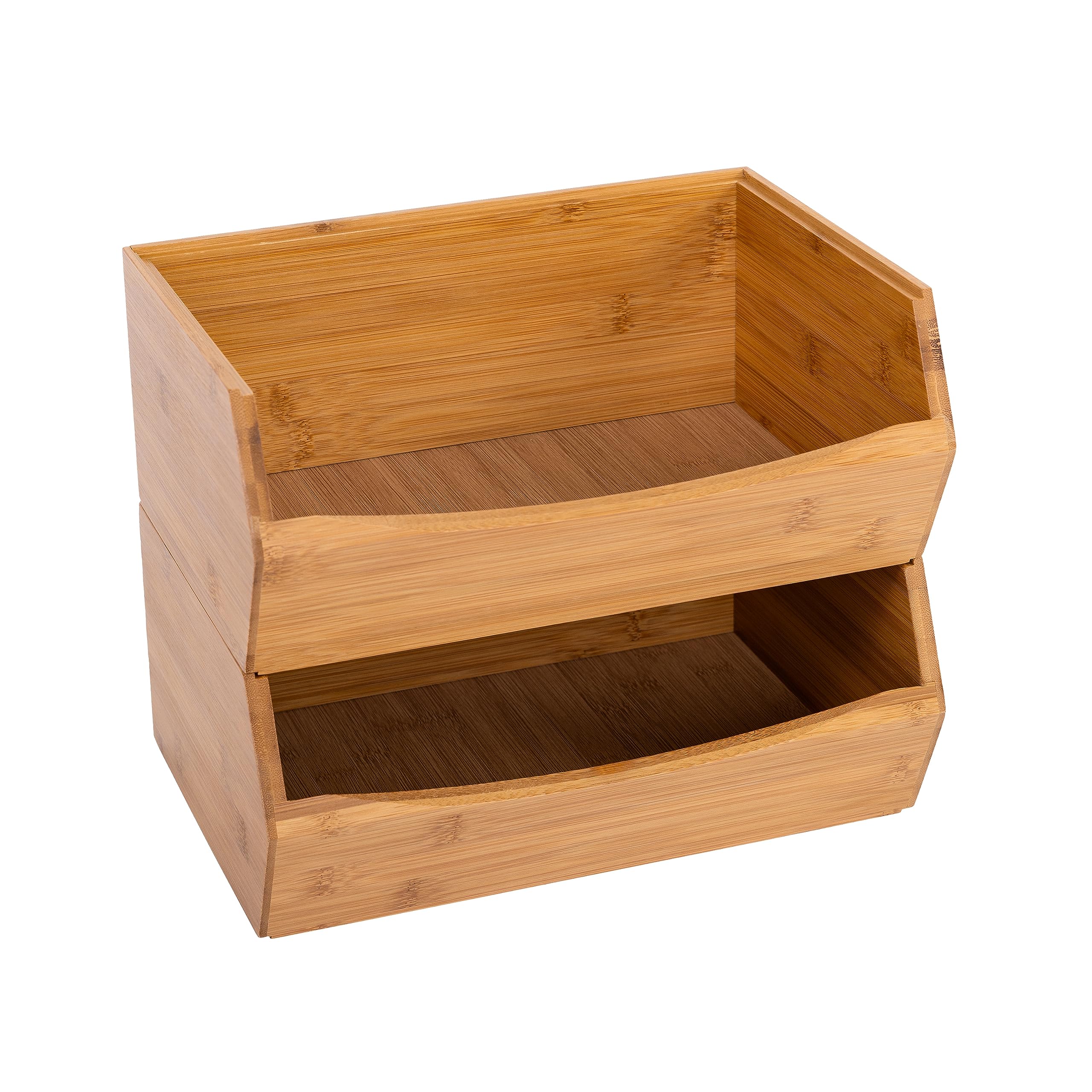 Seville Classics Premium Bamboo Organizer Storage Bins - 2-Piece Stackable Set for Kitchen Utensils, Office Supplies, Makeup & More | Perfect for Pantry, Closet & Desk Organization