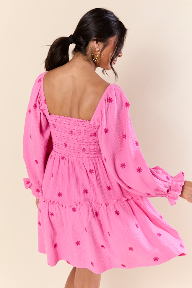 Pink Smocked Flower Mini Dress for Women - Floral Summer Party Dress for Weddings, Dates & Special Occasions