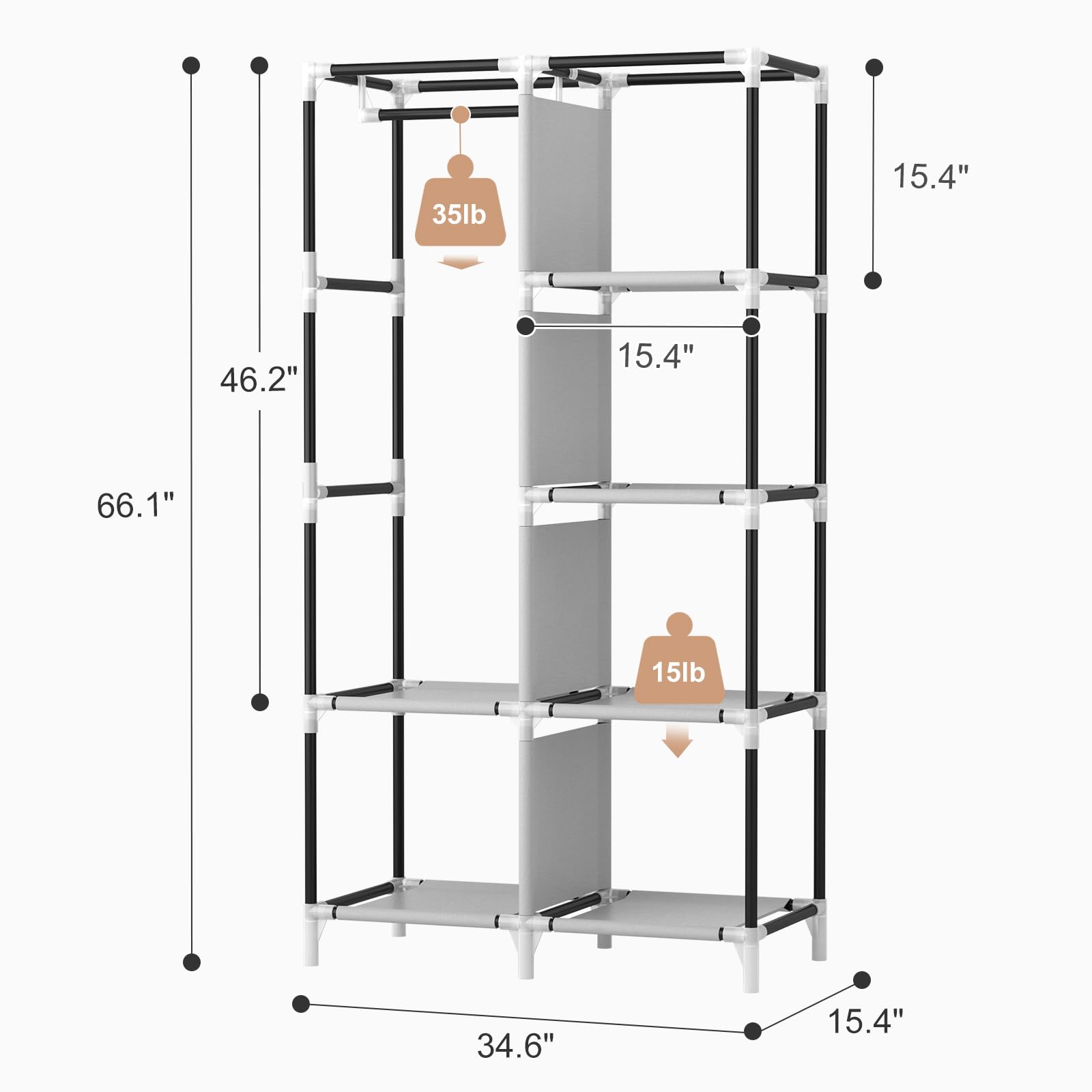 Portable Closet Wardrobe with 6 Shelves & 4 Pockets - Free Standing Clothes Organizer with Hanging Rod for Bedroom, Closet, Dorm - Easy Assembly & Sturdy Frame for Hanging Clothes Storage