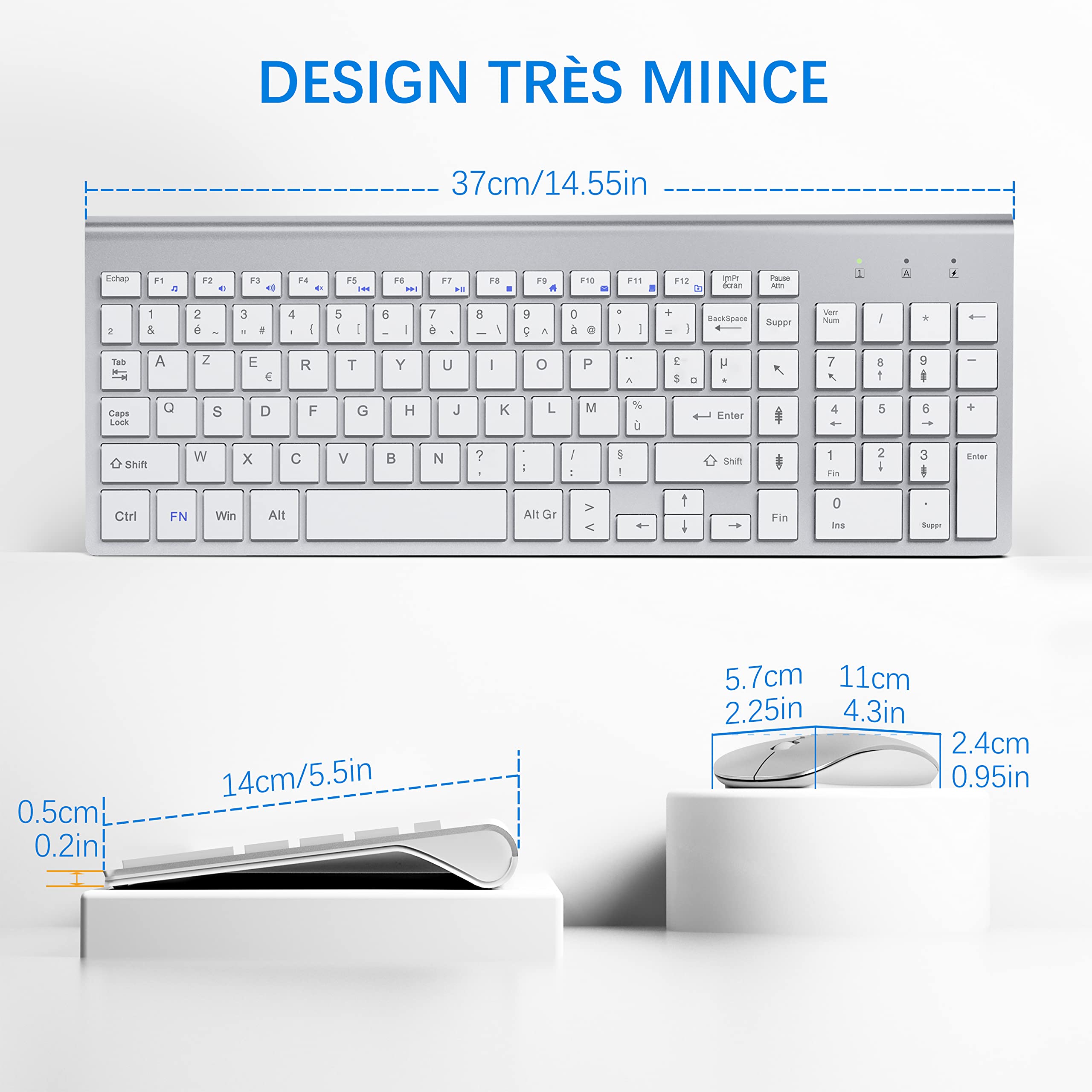 MOOJAY Ultra-Thin Wireless Keyboard and Mouse Set with Mouse Pad - 2.4G USB Silent Compact Scissors Switch Design, Includes Cover & AA/AAA Batteries - Compatible with PC, Laptop, Windows (Silver White) | Perfect for Home Office, Remote Work, and Gaming Setup