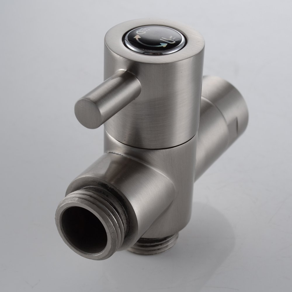 3-Way Shower Diverter Valve - Brushed Nickel Shower Head Adapter with Shut Off Valve | Replacement Splitter for Shower Arm & Handheld Attachment | Perfect for Bathroom Renovation & Multi-Function Shower Systems