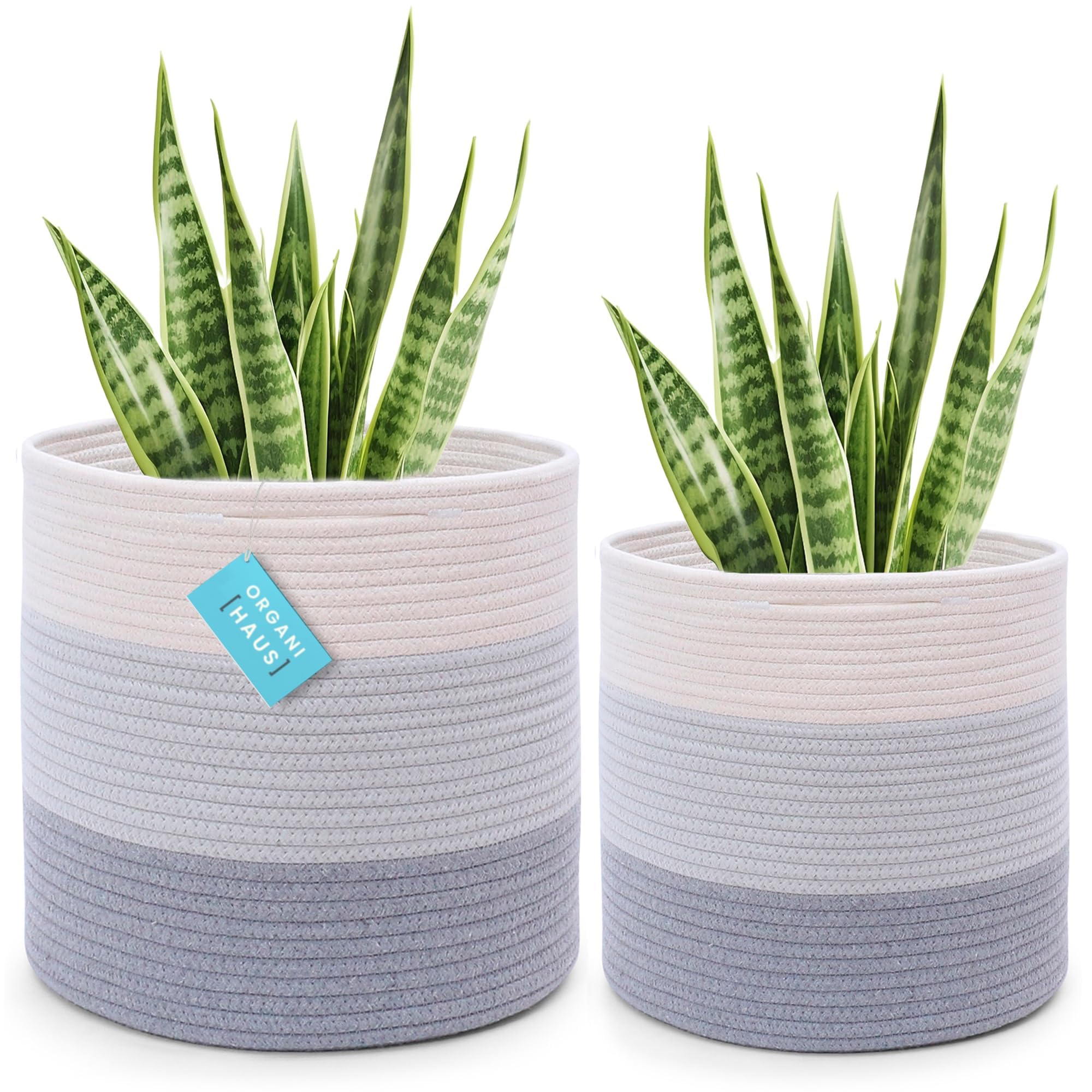 OrganiHaus 2-Pack Woven Jute Rope Plant Basket for Indoor Plants - Decorative Gray Planter Cover (10 & 12 Inch) | Perfect for Living Room Decor, Office Plants & Home Gardening Accessories