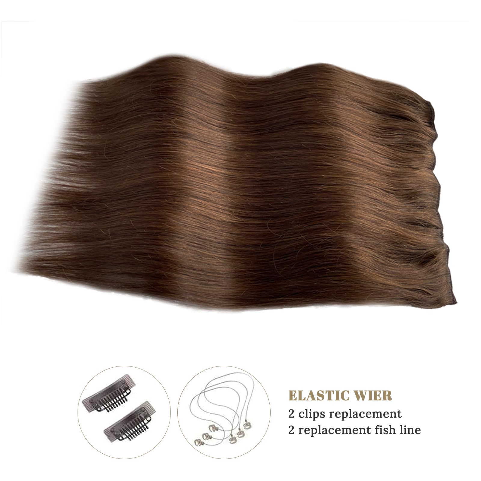 Halos 22 Inch 100g Medium Brown Human Hair Extensions with Invisible Wire - Remy Human Hair with Natural Highlights - Perfect for Daily Wear, Parties & Special Occasions