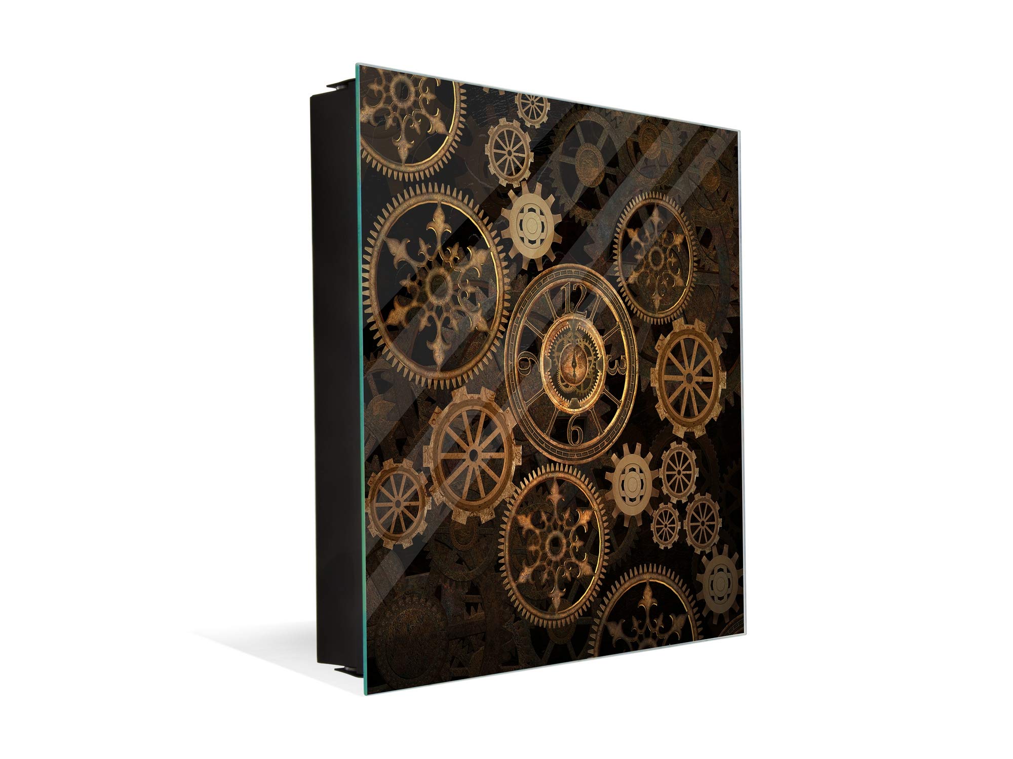 Steampunk Crystal Key Storage Cabinet with Glass Whiteboard - Vintage Home Office Organizer for Keys, Notes & Essentials | Perfect for Entryway, Kitchen, or Workspace Decor