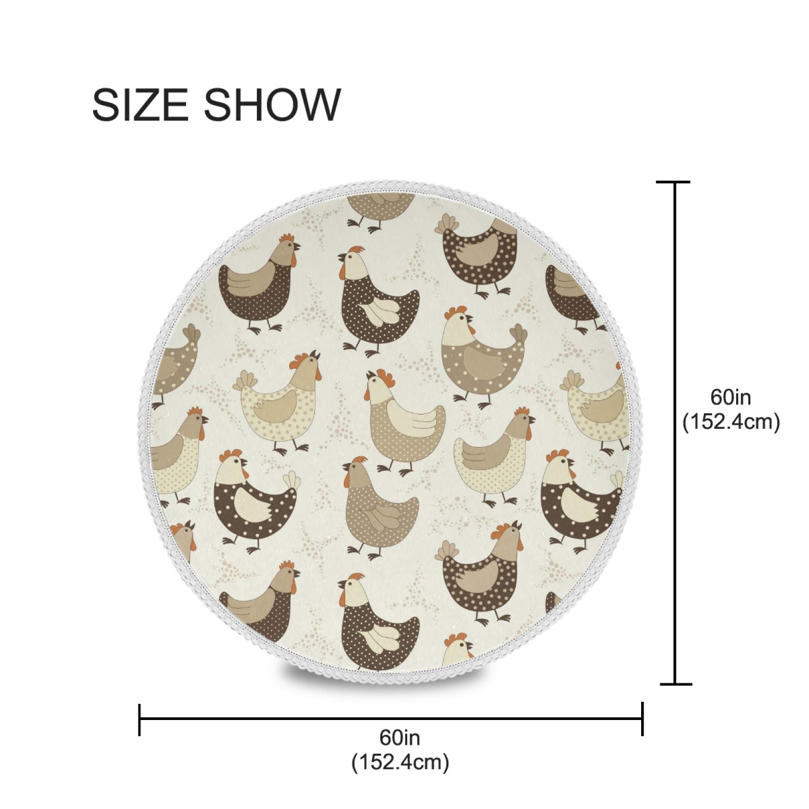 Classic Chicken Cartoon Rooster Polyester White Lace Round Tablecloth - 60 Inch Decorative Table Cover for Party, Dinner & Holiday Decorations - Perfect for Birthday Celebrations, Thanksgiving, and Christmas Dining Table Settings
