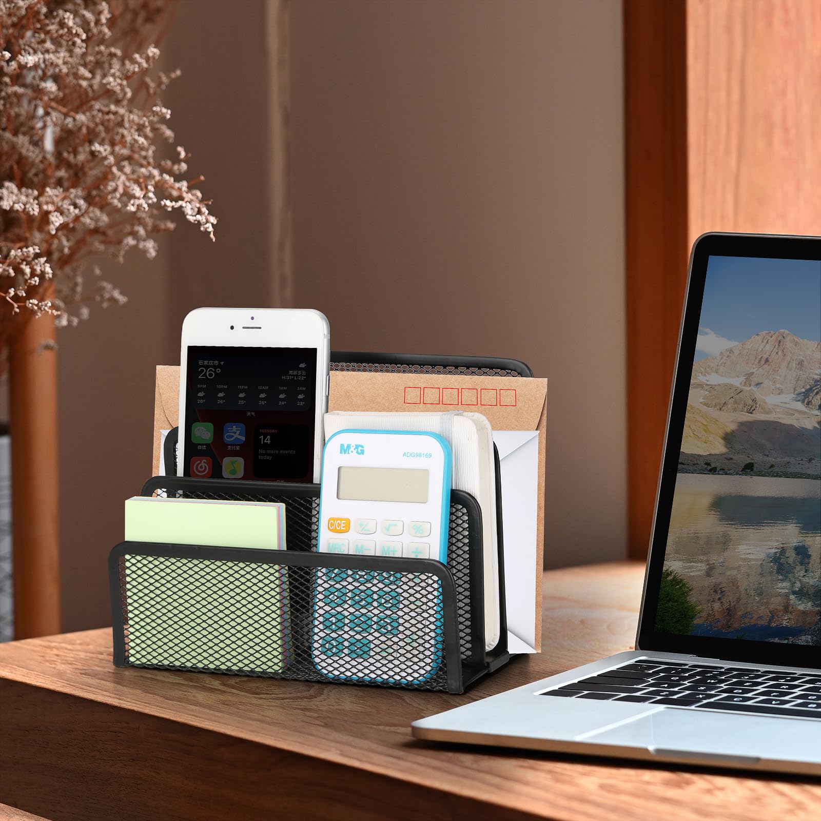 2-Pack Black Metal Mesh Desk Mail Organizer - Small File Holder for Letters, Bills, Documents, Folders & Paper - Perfect for Office, Home & School Desktop Organization