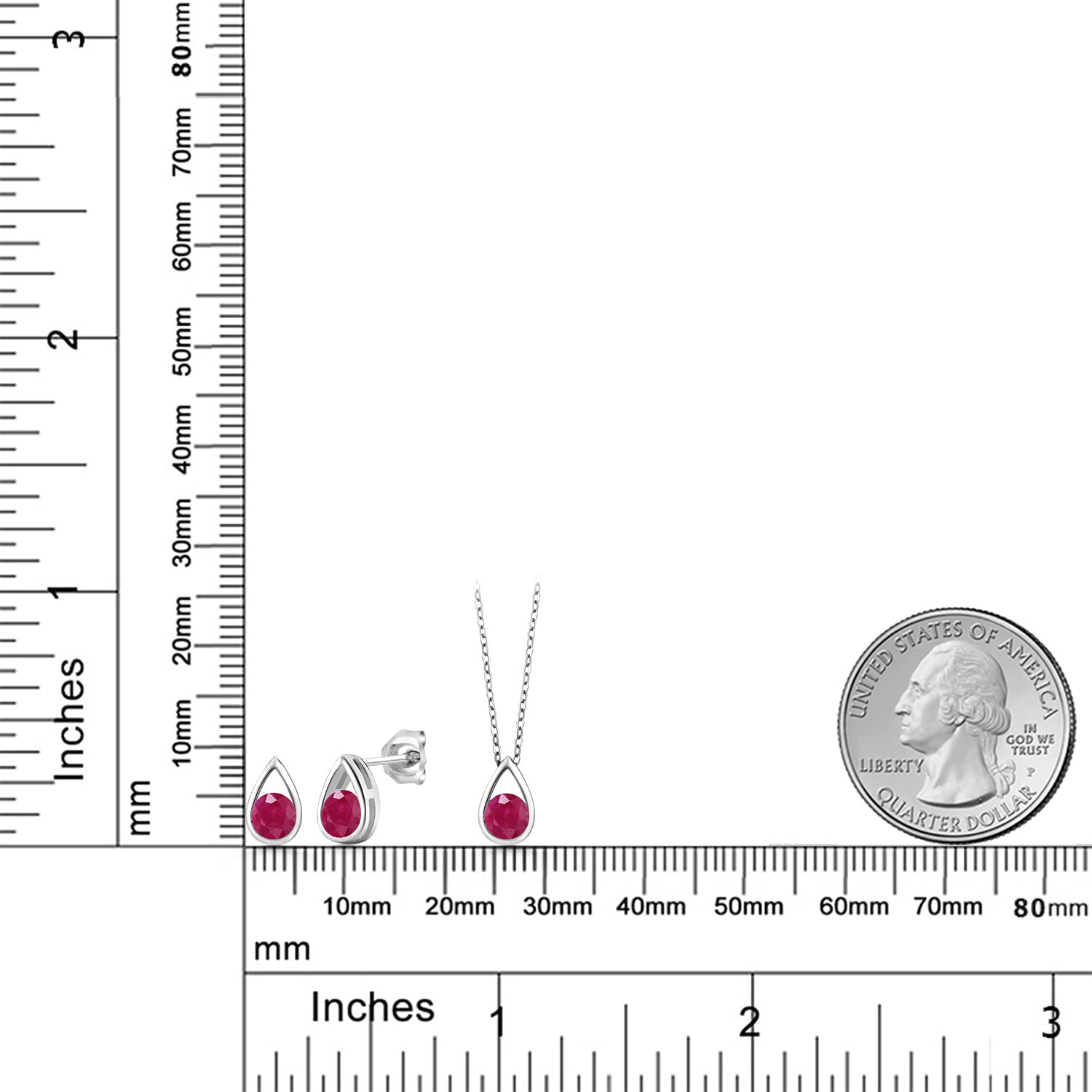 Gem Stone King 925 Sterling Silver 5MM Round Gemstone Birthstone Teardrop Pendant Earrings Set with 18