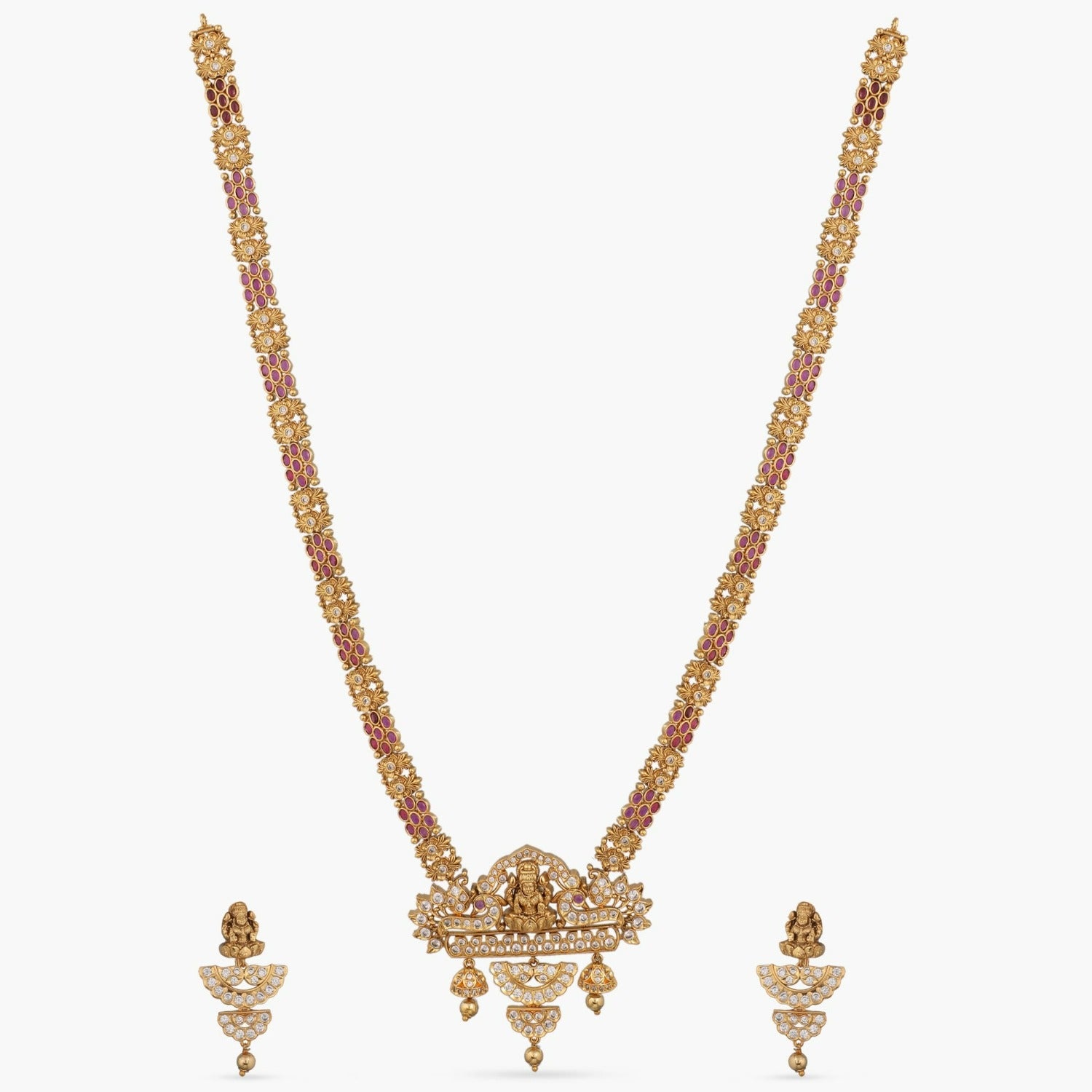 Anchal Antique CZ Long Necklace Set - Elegant Cubic Zirconia Pendant & Chain for Women | Perfect for Evening Parties, Weddings & Special Occasions
