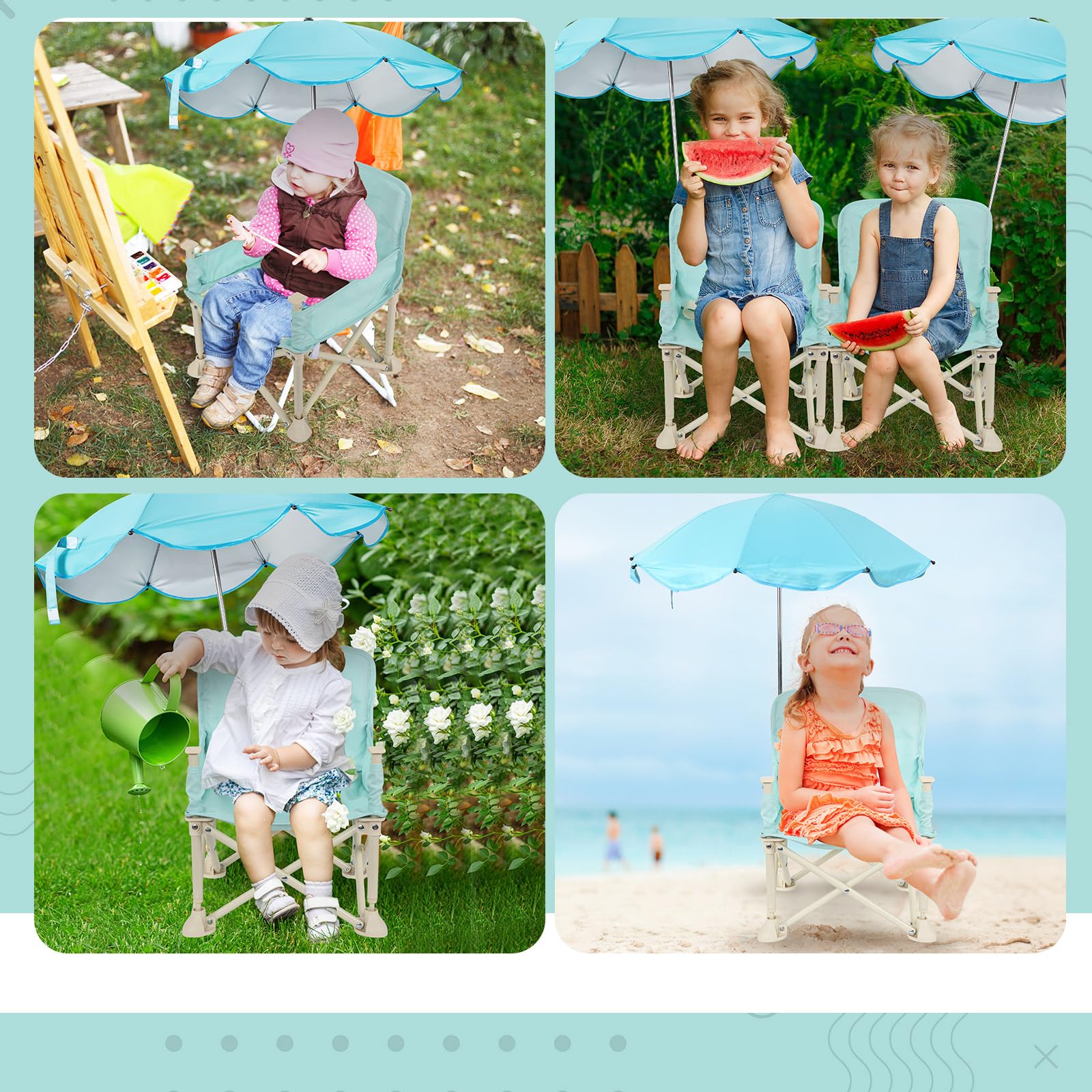 Suzile Portable Baby Beach Chair with Umbrella - Foldable Travel Booster Seat with Tray & Storage Bag - Lightweight Outdoor High Chair for Dining, Camping, Picnics & Beach Trips