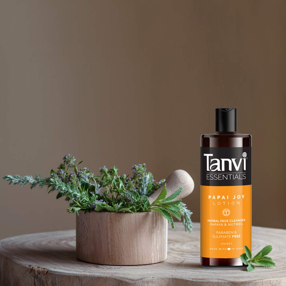 Tanvi Essentials Papaya Joy Lotion - 100% Natural Herbal Face Cleanser for Men & Women, Sulphate & Paraben Free, GMP Certified, Made in India - Perfect for Daily Skincare Routine & Acne-Prone Skin