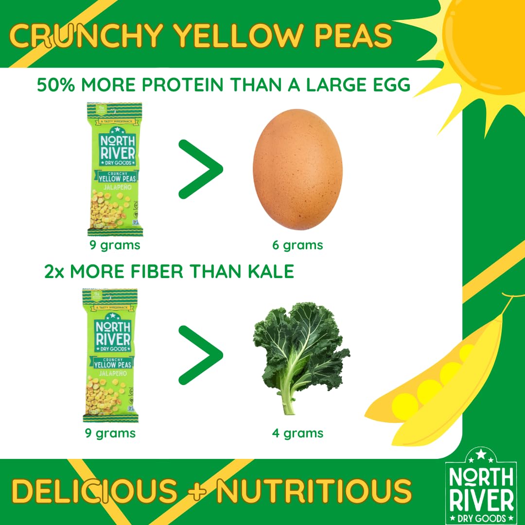 Crunchy Yellow Peas (Jalapeno Flavor) - High Protein, Gluten Free & Vegan Snacks | Healthy Non-GMO Snack for Adults & Kids | High Fiber School, Travel & Office Snacks | 1.25oz Pack by North River Dry Goods | Perfect for On-the-Go, Lunchboxes & Movie Nights