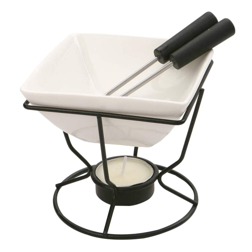 YARNOW Ceramic Butter Warmer Fondue Pot Set with Tealight Candle - Chocolate Melting Pot for Cheese, Butter & Chocolate - Perfect for Fondue Parties, Romantic Dinners & Dessert Making