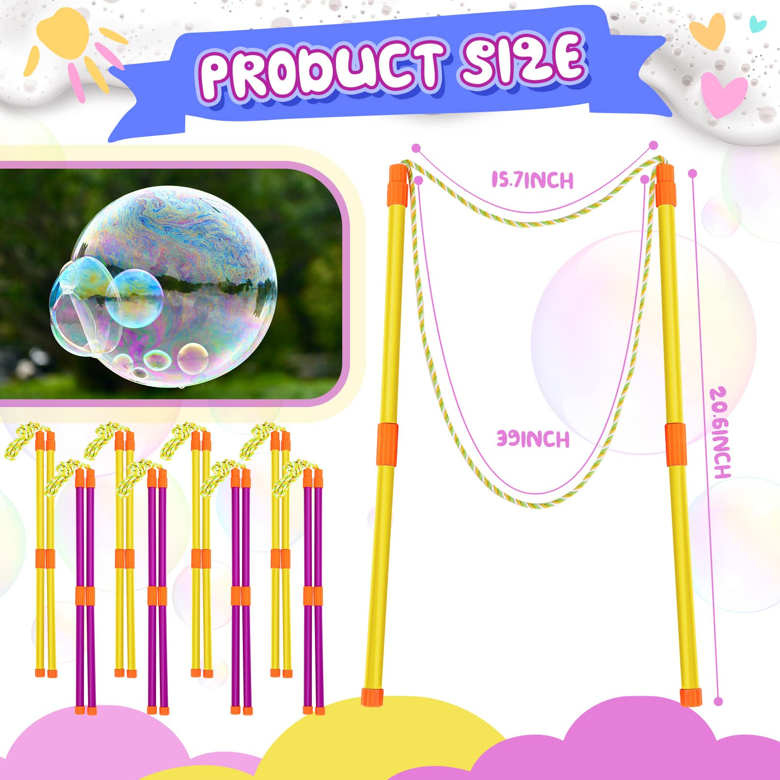 Junkin 20-Pack Giant Bubble Wands Kit - Large Bubble Maker for Outdoor Summer Fun - Perfect for Kids, Parties & Backyard Games - Boys & Girls Bubble Toy Set for Parks, Beaches & Birthday Celebrations