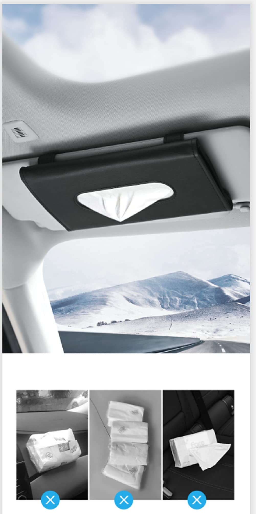 Premium PU Leather Car Tissue Holder & Mask Bracket - Universal Sun Visor Organizer with Seat Back Mount (Black) - Perfect for Road Trips, Daily Commutes & Family Travel Accessories