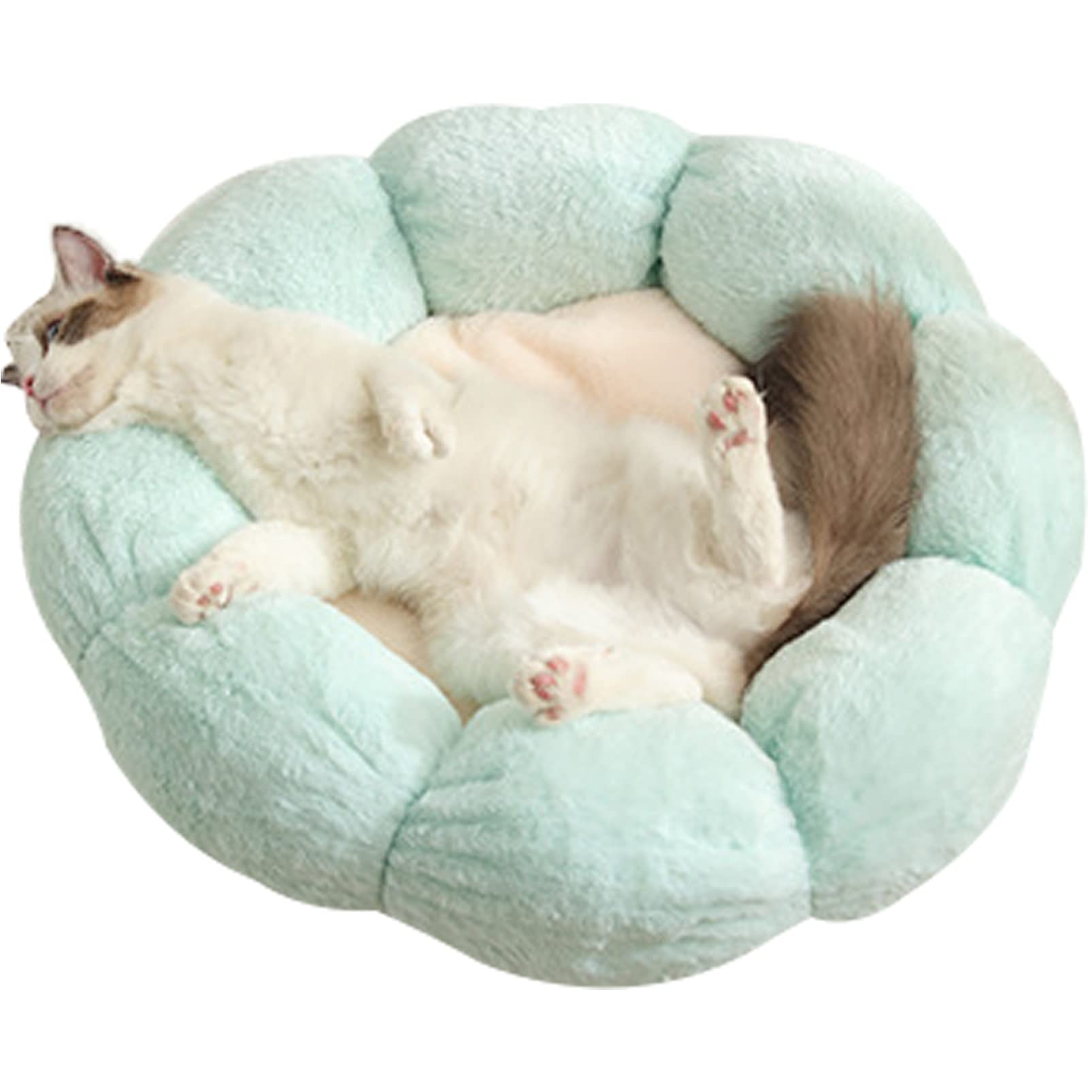 Cozy Plush Donut Pet Bed for Cats & Dogs - Anti-Anxiety Calming Dog Bed & Cat Cushion with Flower Design (Green/Pink) - Perfect for Anxiety Relief & Warm Napping Spots