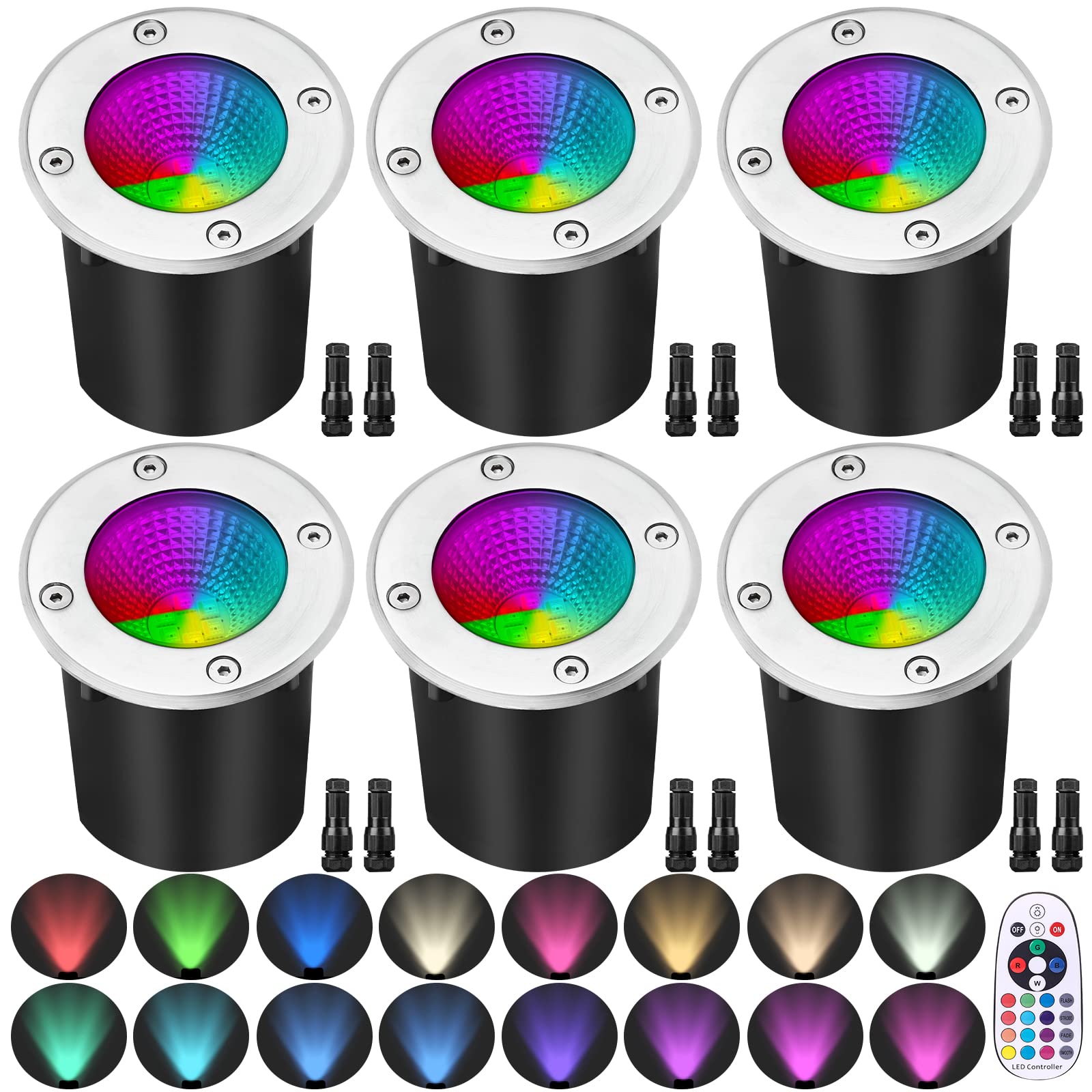 10W RGB Low Voltage LED Landscape Inground Lights - Color Changing Well & Wall Washer Lights for Garden, Patio, Christmas Decor (6 Pack) | Perfect for Outdoor Parties, Pathway Illumination & Holiday Lighting