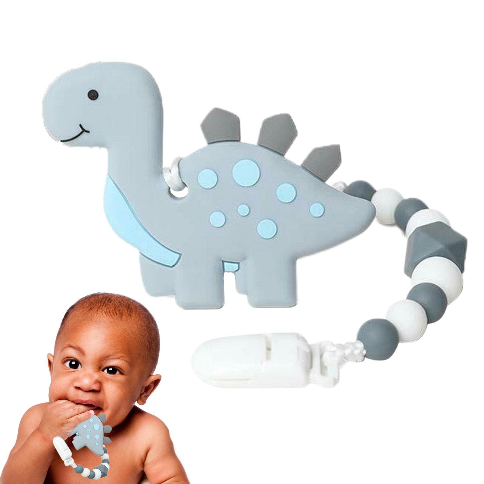Dinosaur Silicone Teething Toys for Babies 6+ Months - Safe & Soft Teether to Soothe Discomfort & Itchy Gums | Perfect for Home, Travel & Daycare Use | Aezon