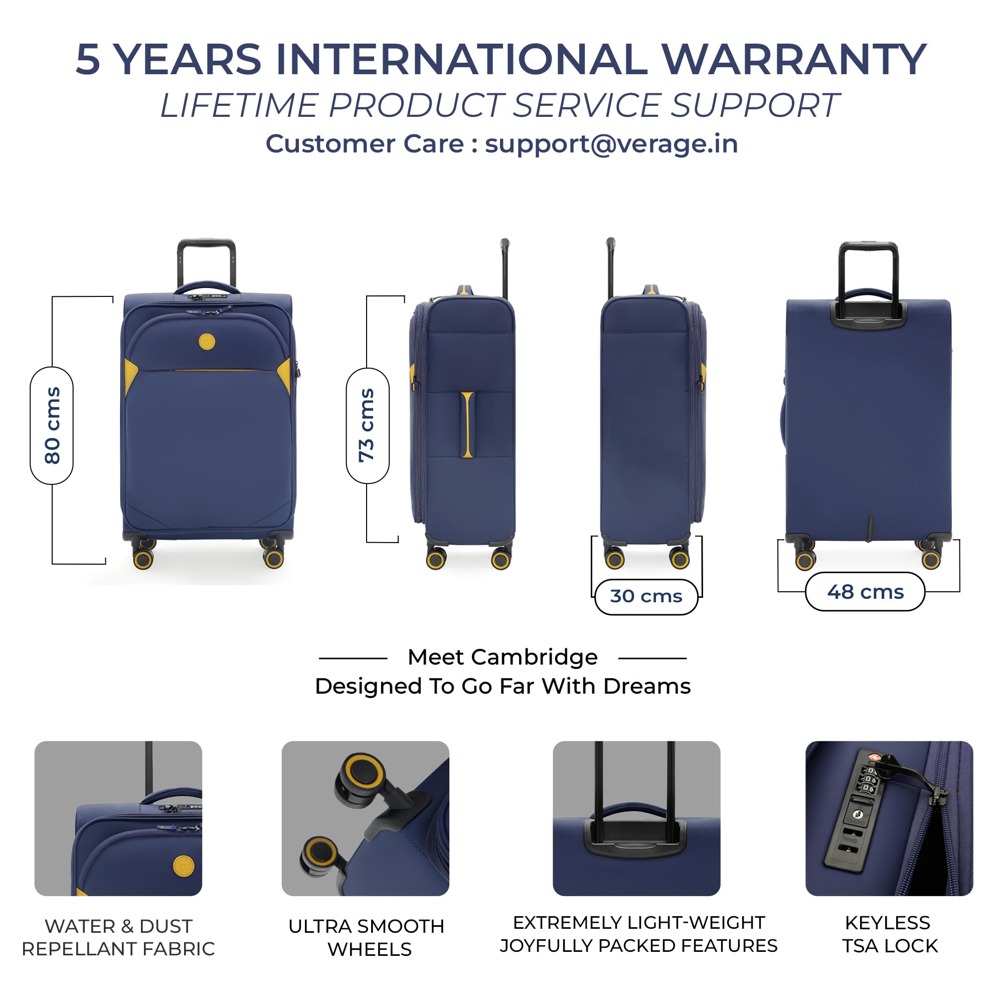 Vergae Cambridge Lightweight Expandable Softside Spinner Wheel Suitcase - 29 Inch Large Checked Luggage for Travel, Navy Blue | Perfect for International Flights & Family Vacations