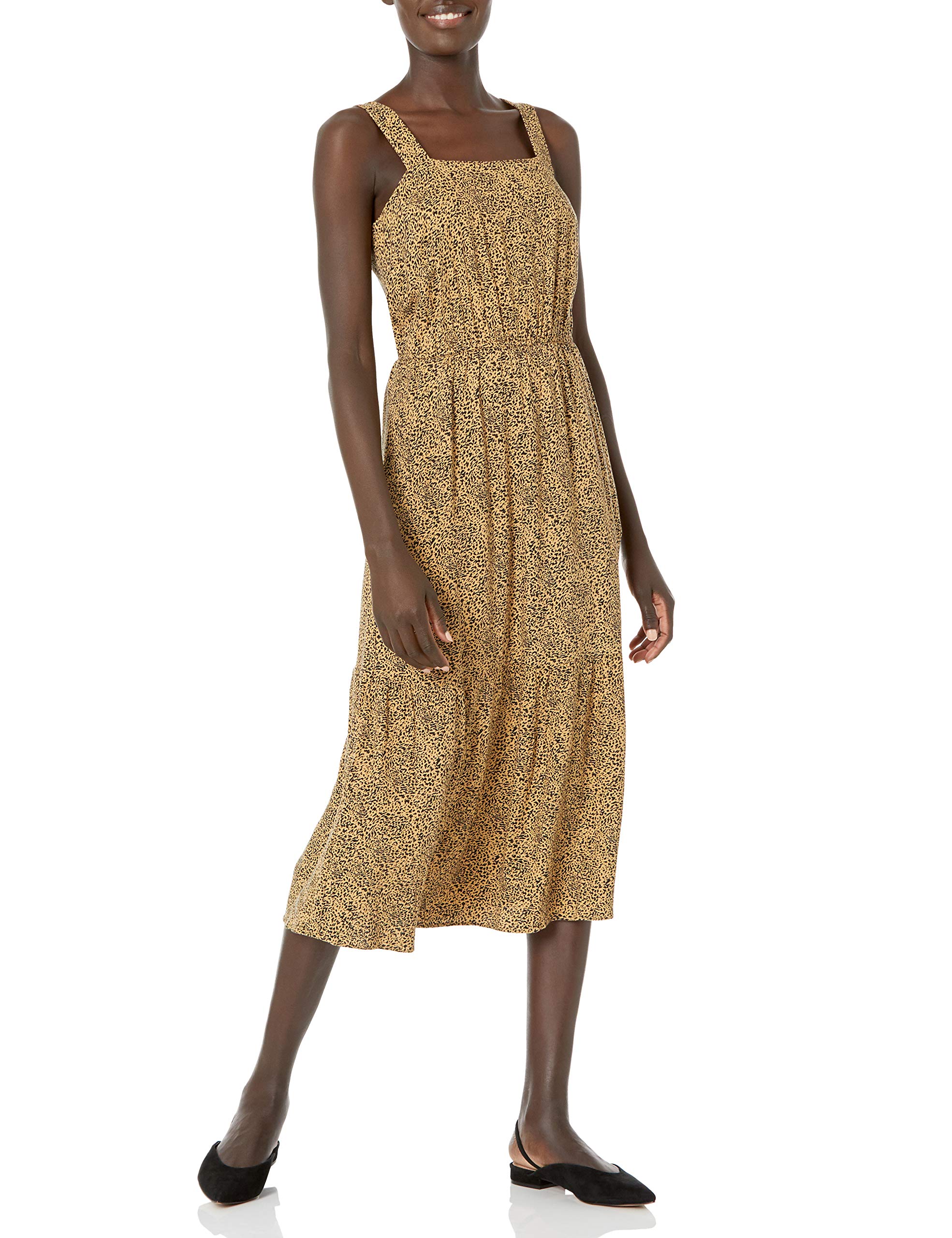 Amazon Essentials Women's Fluid Twill Tiered Midi Summer Dress - Flowy Casual Sundress with Pockets for Beach, Vacation & Everyday Wear