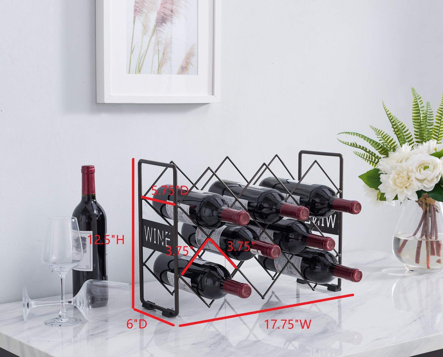 Kings Brand Furniture - Countertop Tabletop Wine Rack, Wine Bottle Storage Holder Stand for Home Kitchen & Bar - Pewter - No Assembly Required - Perfect for Entertaining, Dining Rooms & Small Spaces
