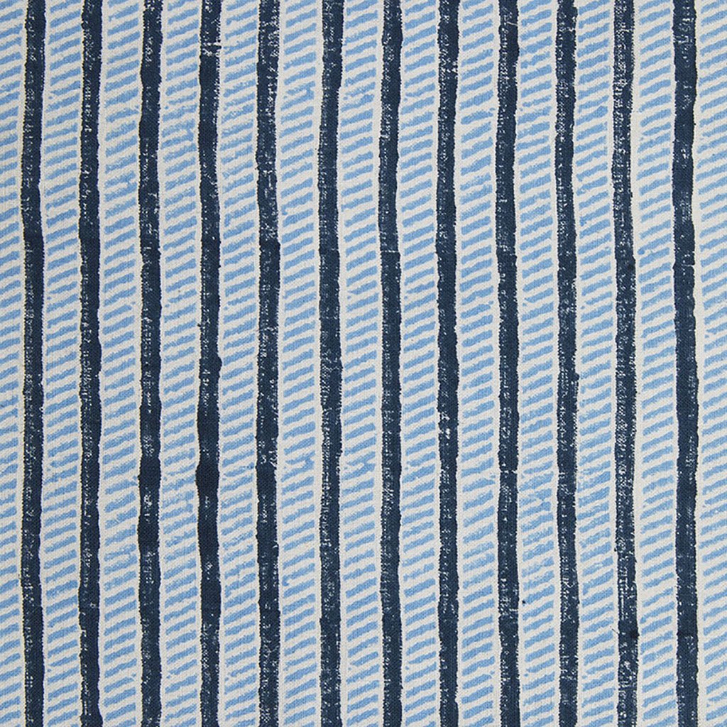 Premium Garden Path Block Printed Fabric - Linen/Cotton Blend in Midnight Blue & Sky Blue - Perfect for DIY Home Decor, Upholstery & Fashion Accessories