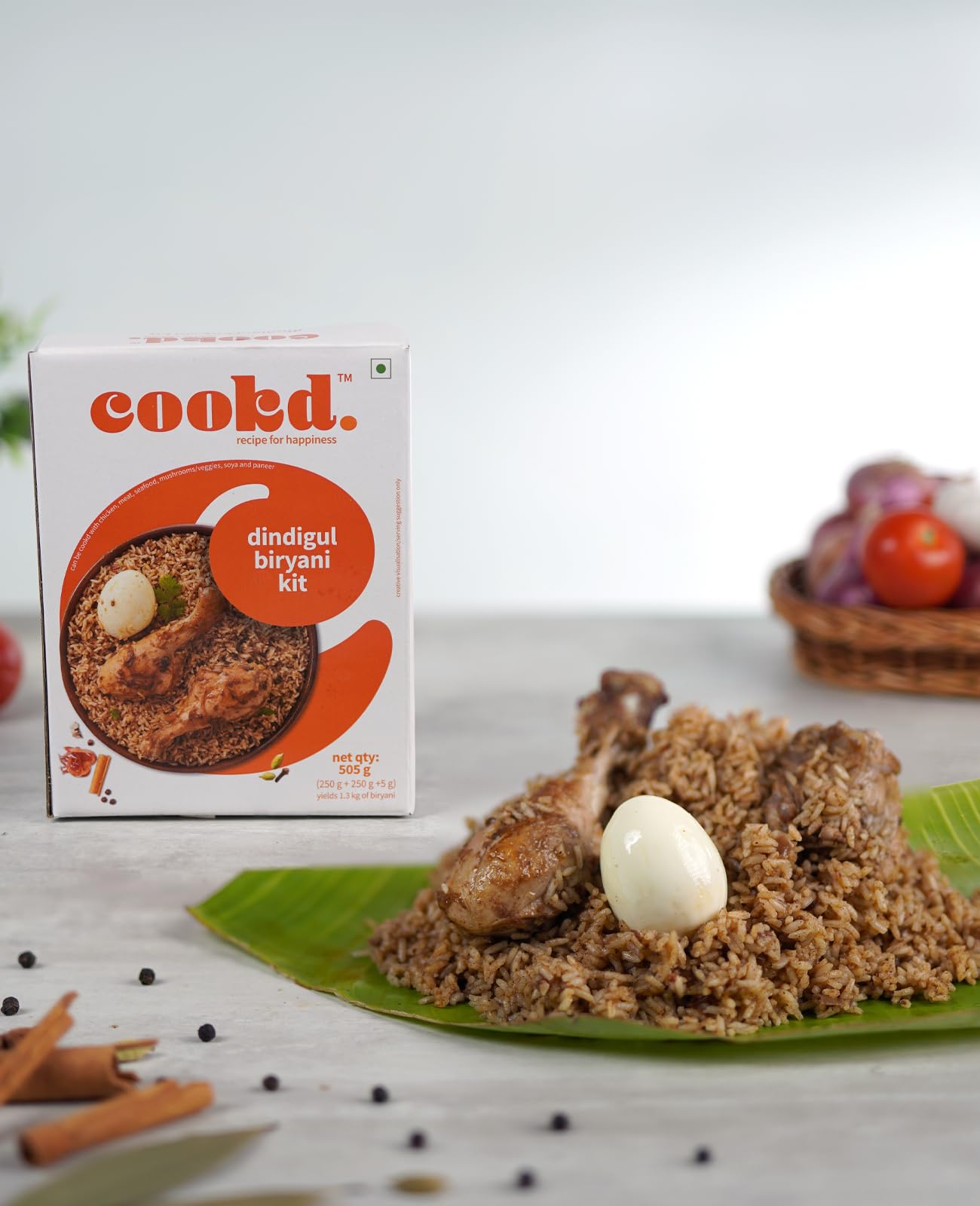 Authentic Cookd Dindigul Biryani Kit 505g (Serves 3) – Ready to Cook in 20 Minutes with Seeraga Samba Rice, Spiced Paste & Seasoning Oil | Premium Biryani Masala Spice Blend | Perfect for Quick Family Dinners & Indian Food Lovers (Pack of 1)