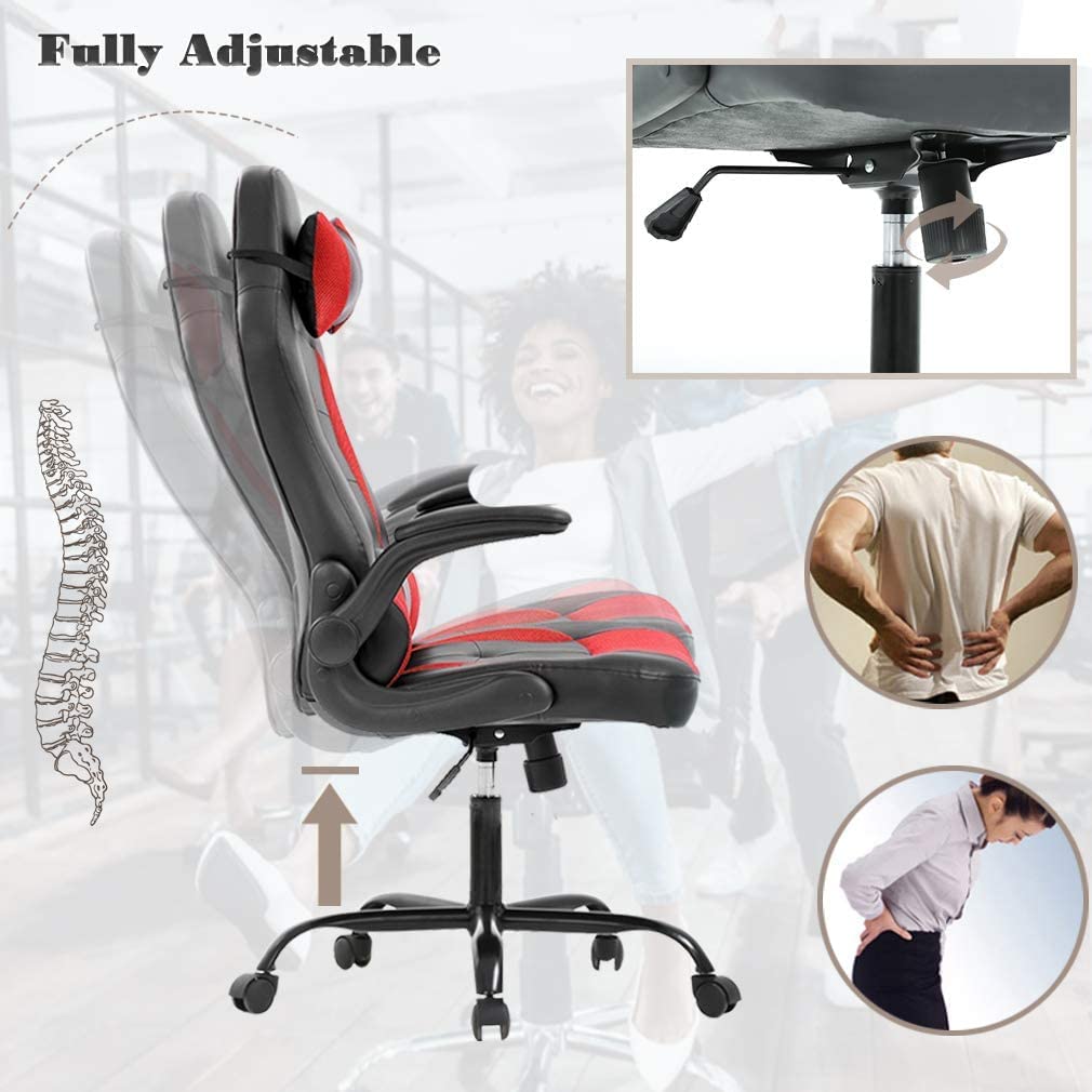 Ergonomic Racing Gaming Chair - High Back PU Leather Office Chair with Lumbar Support & Headrest - Adjustable Swivel Computer Chair for Home, Office & Gaming - Perfect for Long Hours of Work & Play