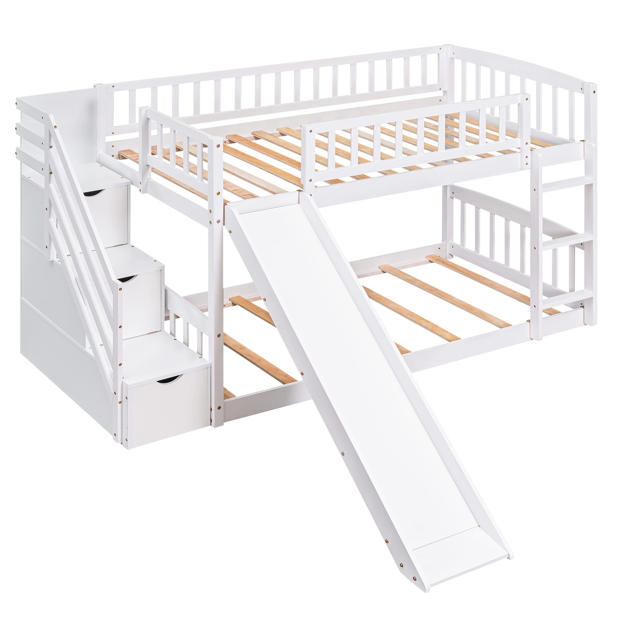 Twin Over Twin Bunk Bed with Storage Drawers & Staircase - Sturdy Wooden Loft Bed for Kids with Safety Guardrails - No Box Spring Needed, White - Perfect for Small Bedrooms, Shared Kids' Rooms & Space-Saving Solutions