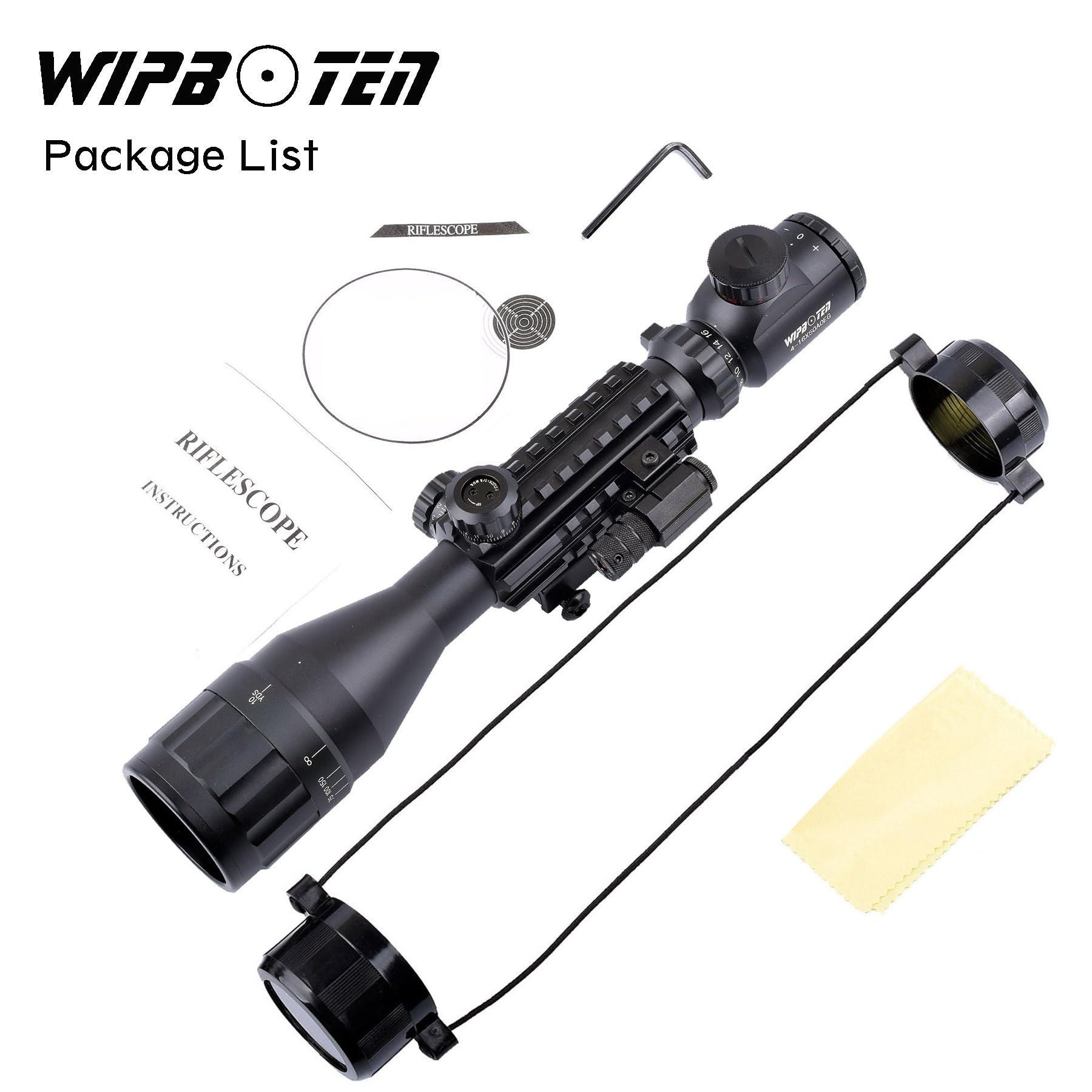 4-16x50 AO Rifle Scope with Red & Green Illuminated Range Finder Reticle - Red Dot Sight for Hunting, Shooting & Tactical Use - Black Matte Finish