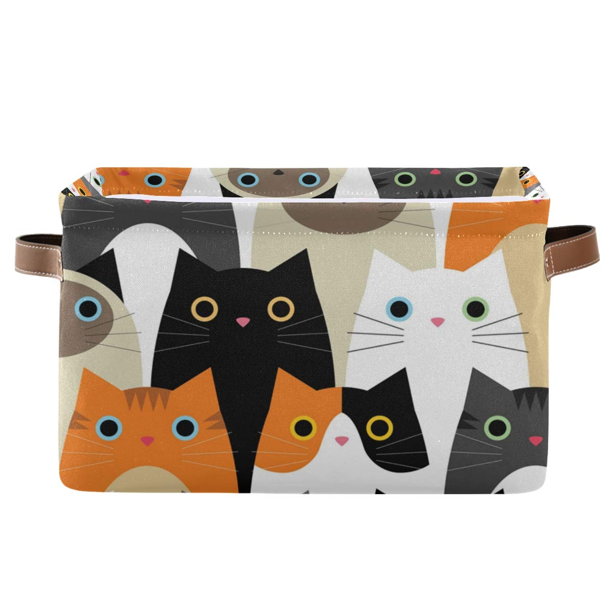 Cute Animal Cat Pattern Collapsible Storage Basket - Large Rectangular Cloth Organizer Bin with Handles for Toys, Closet, Nursery, Bedroom & Home Office | Perfect for Kids' Room Organization & Home Decor