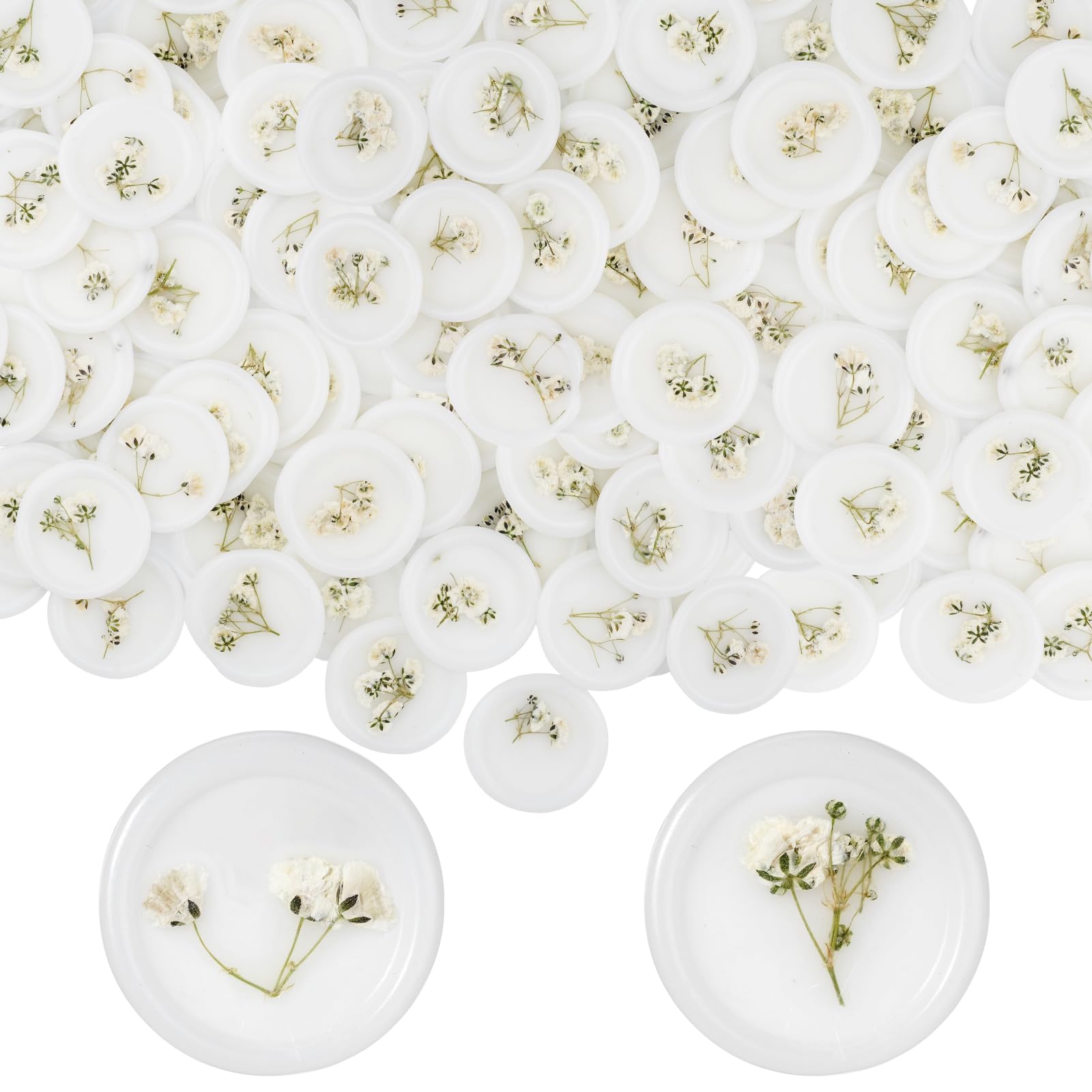 Premium White Adhesive Wax Seal Stickers - 200 Pcs Baby's Breath Floral Design for Wedding Invitations, Bridal Shower, Envelopes & Letters - Elegant DIY Stationery for Special Occasions
