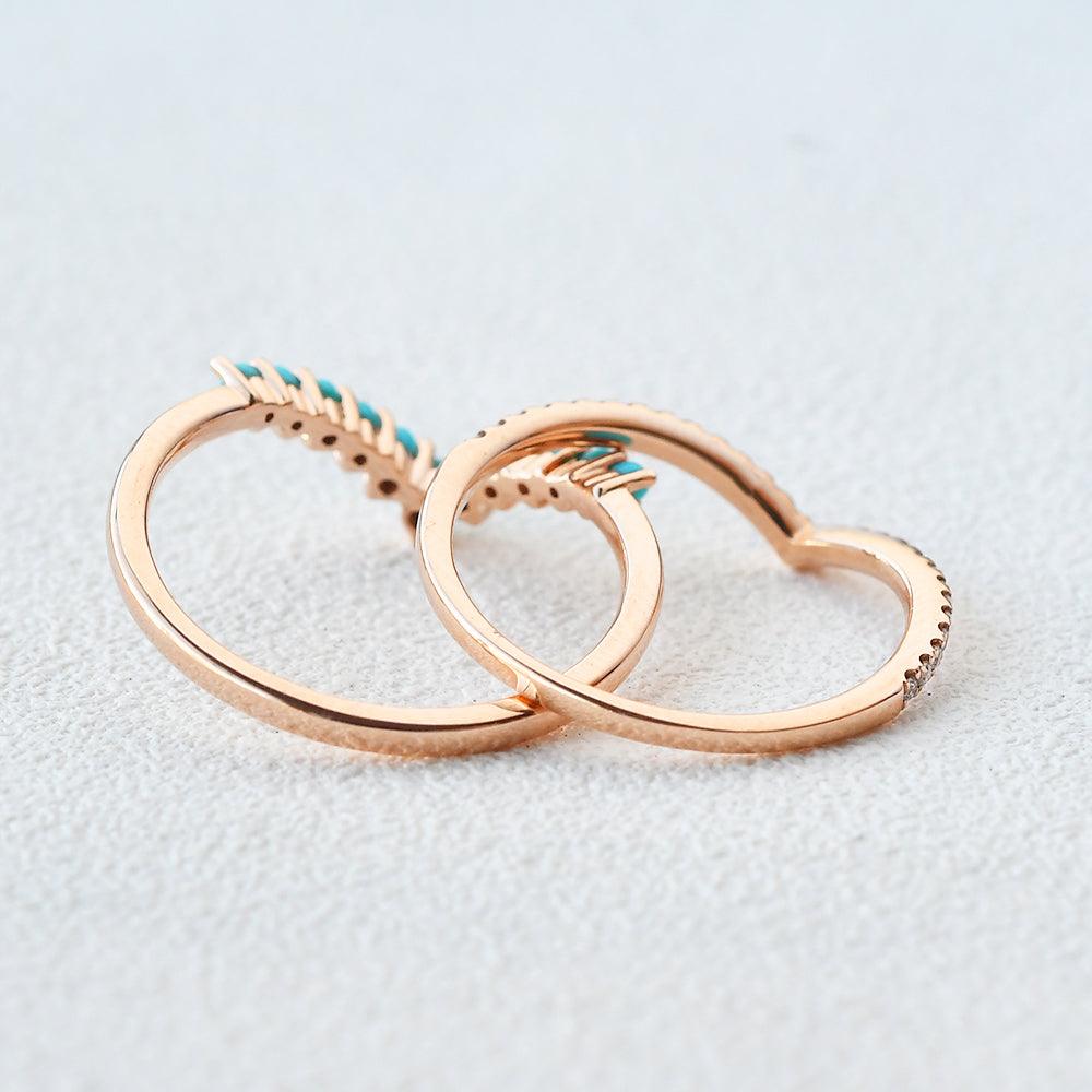 Bohemian Turquoise Chevron Stacking Ring Set - 2 Piece Handmade Jewelry for Women - Perfect for Layering & Everyday Boho Style