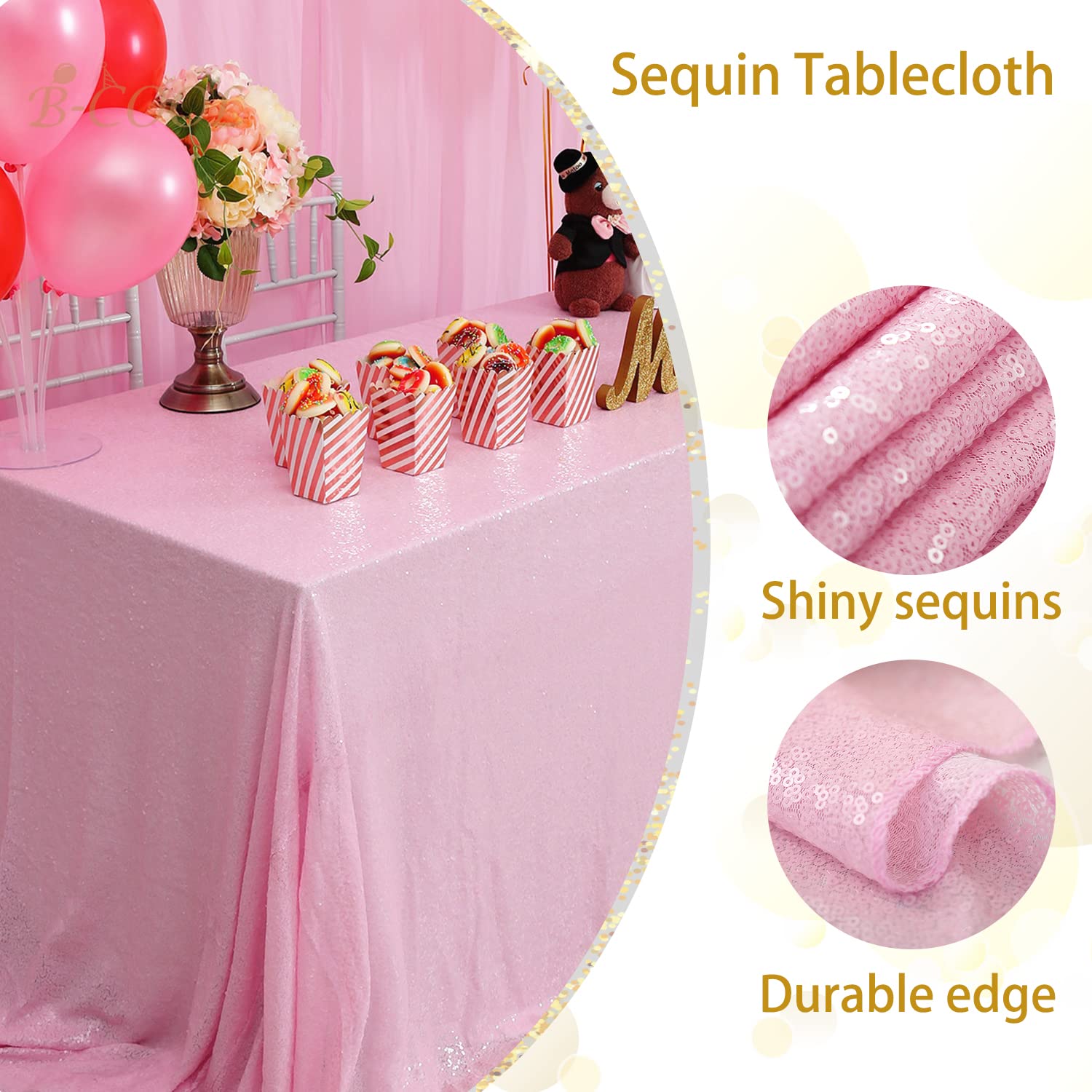 Sparkly Pink Sequin Tablecloth 90x156 Inch - Elegant Rectangle Party Table Cover for Weddings, Birthdays, Anniversaries & Buffet Tables | Perfect for Dining Room Decor & Special Event Centerpieces