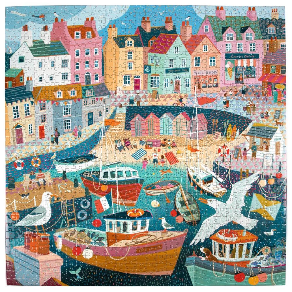 eeBoo 1000 Piece Jigsaw Puzzle - Seaside Harbor Landscape - Challenging Adult Puzzle for Relaxation & Stress Relief - Perfect for Family Game Night & Home Decor