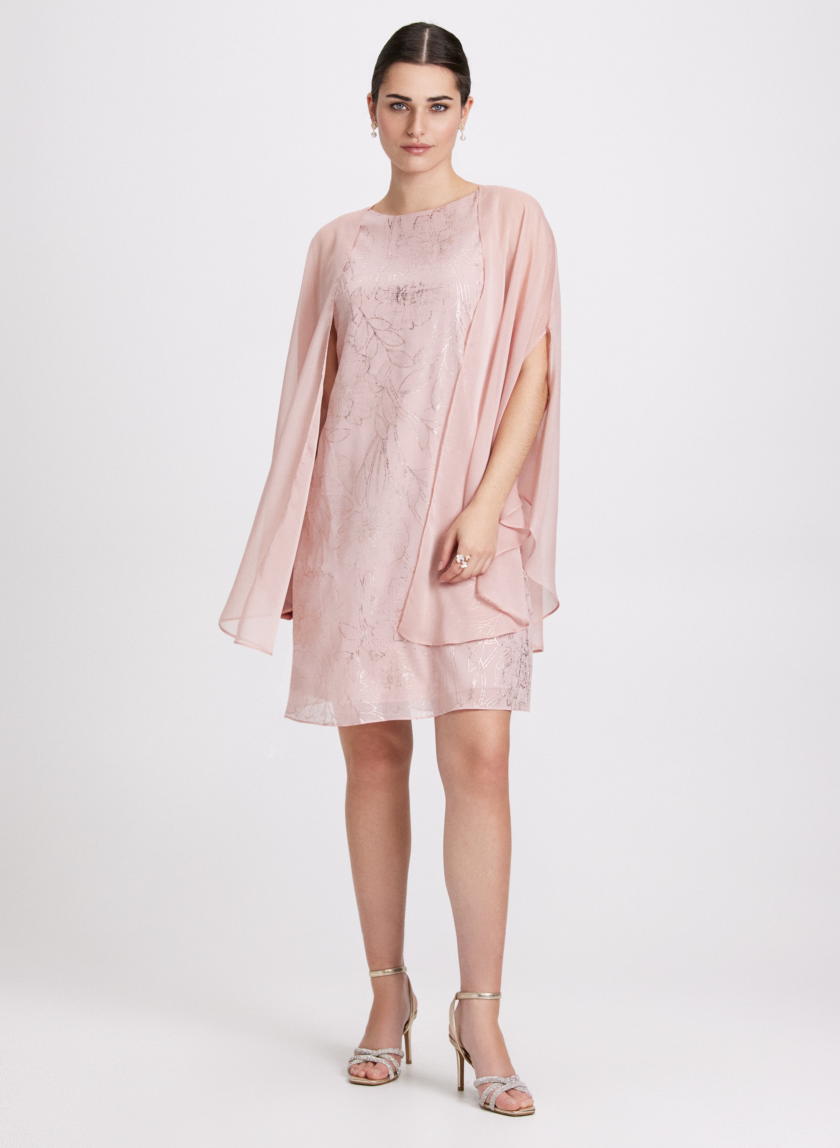 Elegant Chiffon Dress with Matching Cape - Women's Flowy Summer Dress & Shawl for Weddings, Parties & Special Occasions