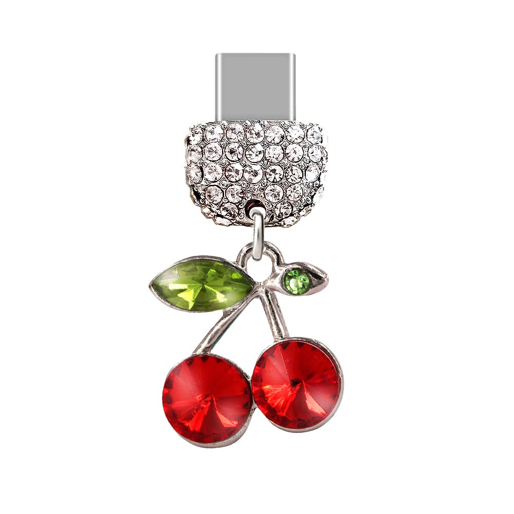 ELISE & FONDA TP82 Crystal Anti-Dust USB-C Charging Port Plug - Cherry Charm for Samsung Galaxy/Huawei/OnePlus/Xiaomi/Oppo Phones (Red) | Perfect for Protecting Ports & Adding Style to Your Smartphone