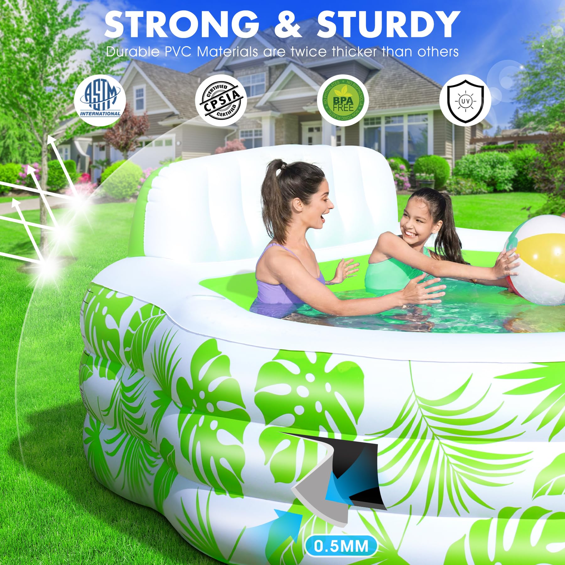 **Inflatable Pool with LED Lights, 90